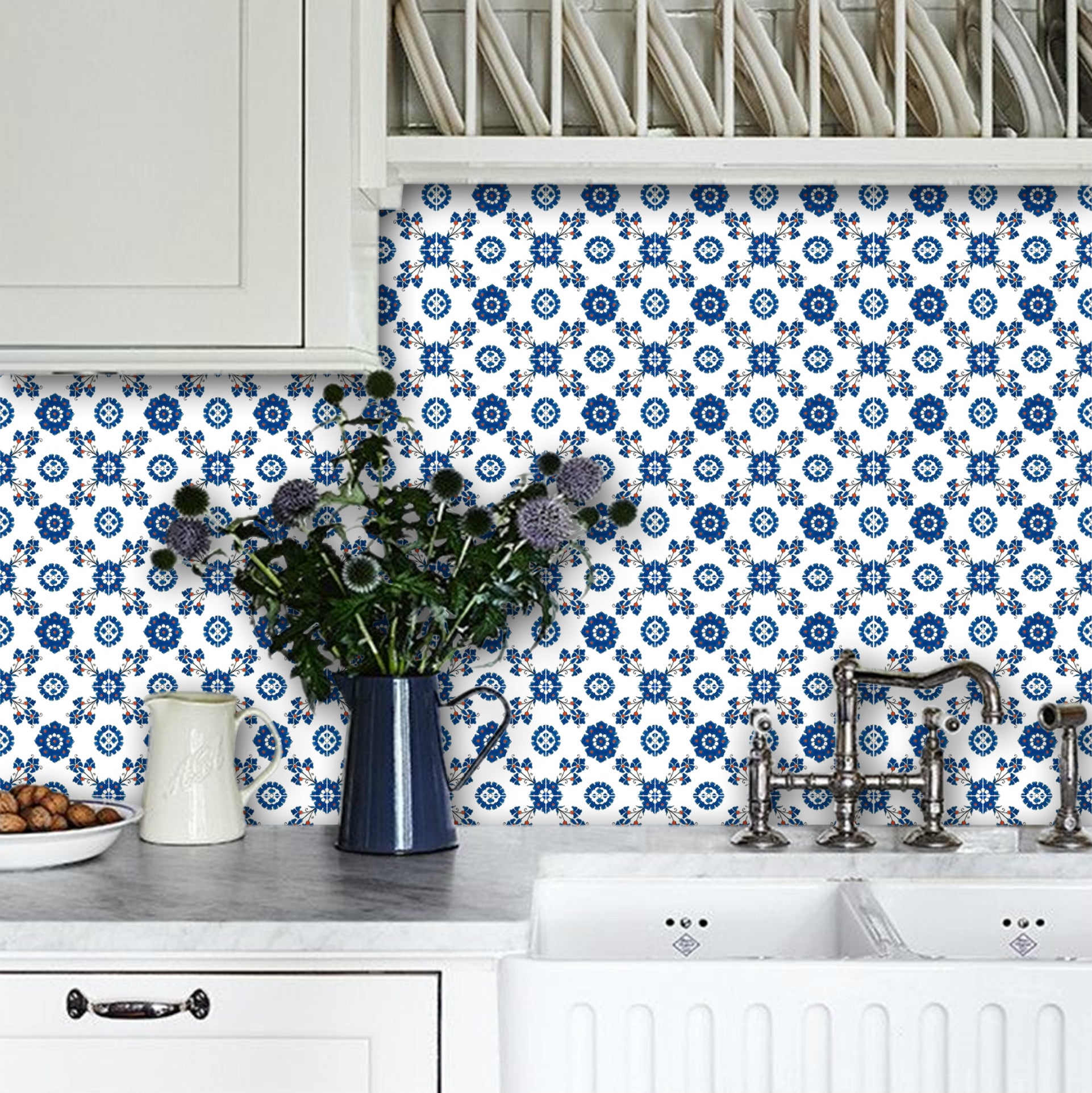 vinyl tile sticker with pretty blue Turkish pattern