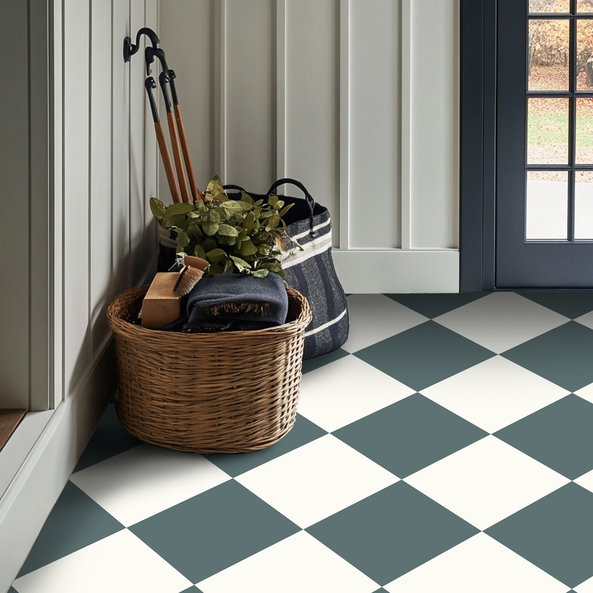 Checkerboard Tile Stickers in Bone White and Storm
