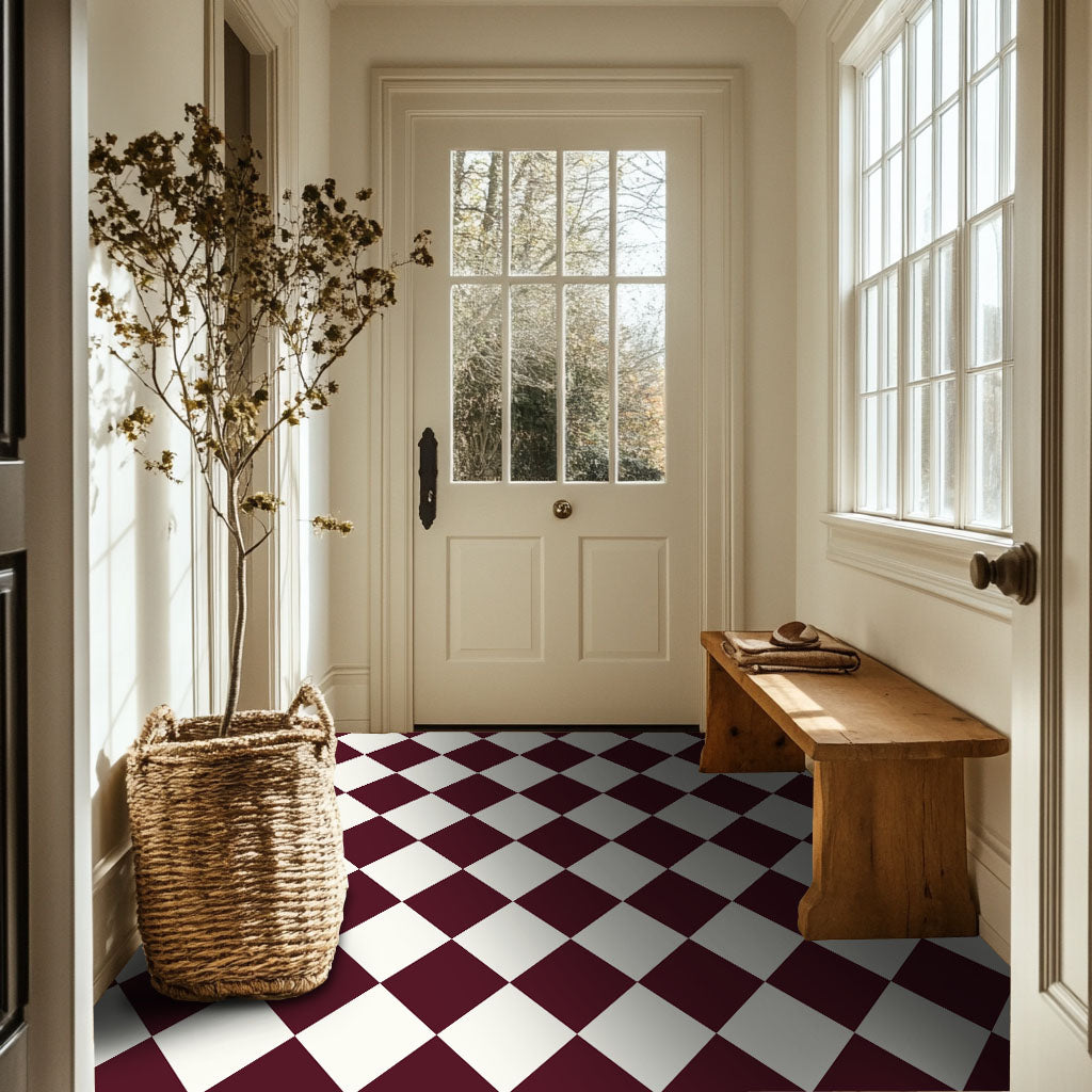 Checkerboard Tile Stickers in Bone White and Wine