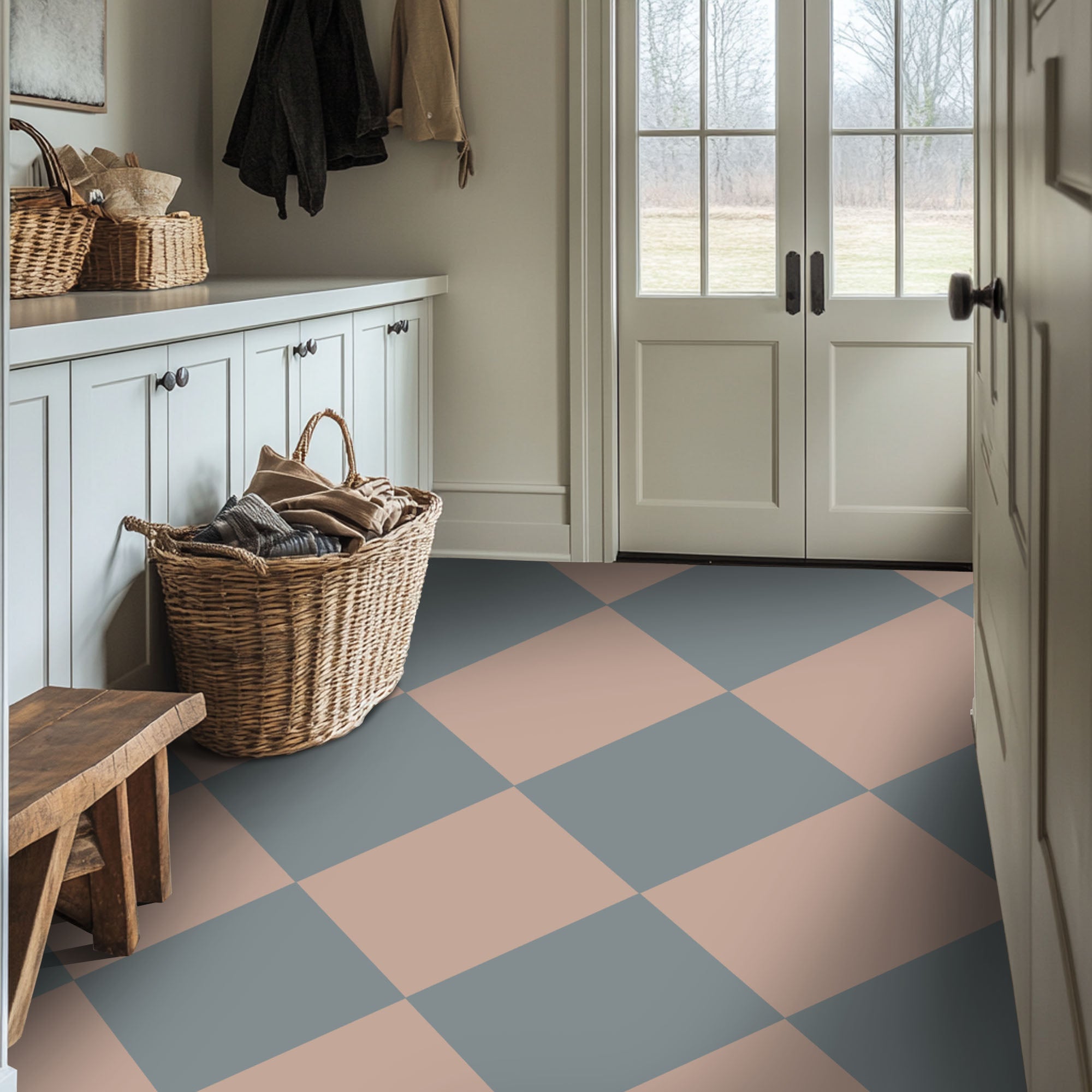 Checkerboard Tile Stickers in Chambray and Dust