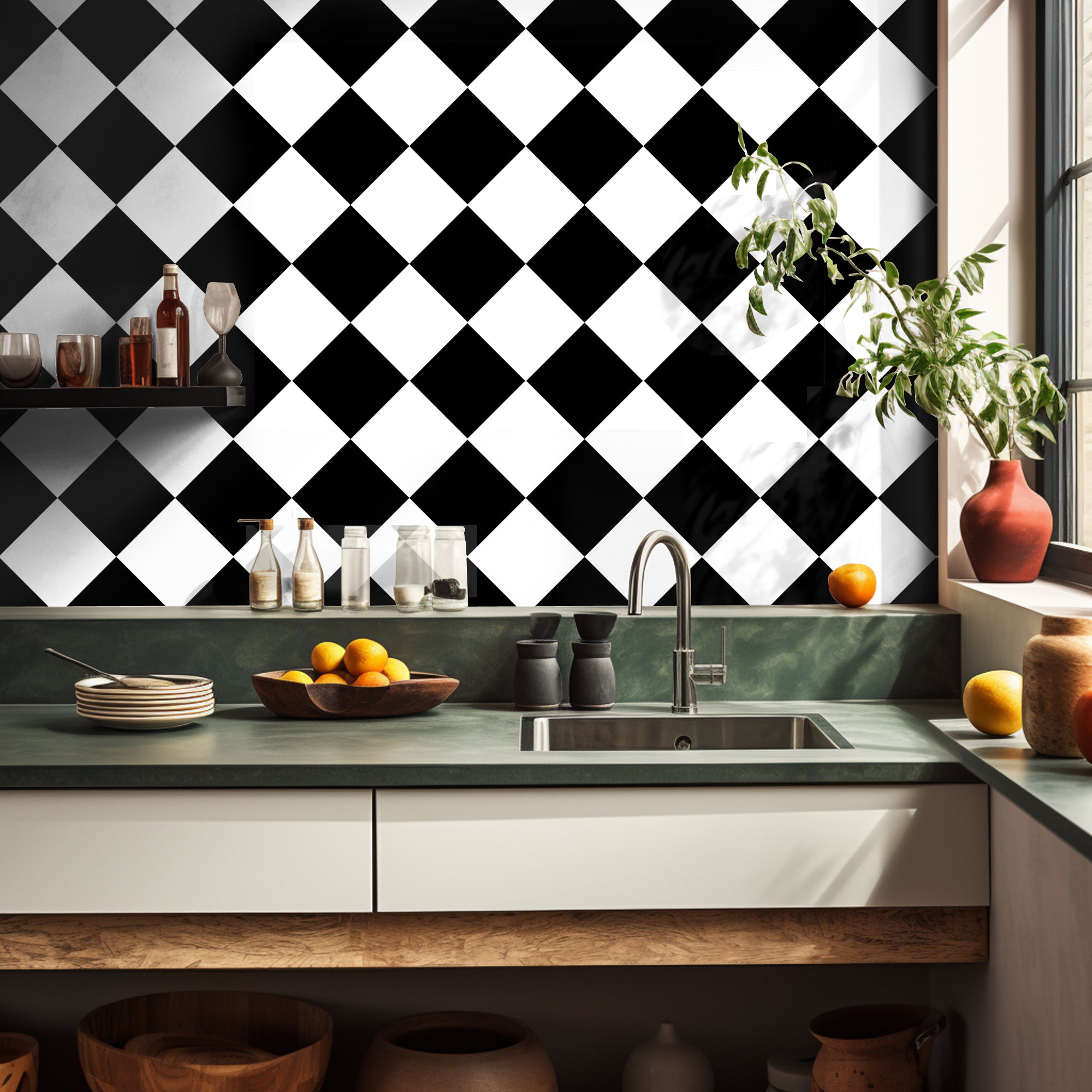 Checkerboard in Black and White Tile Sticker