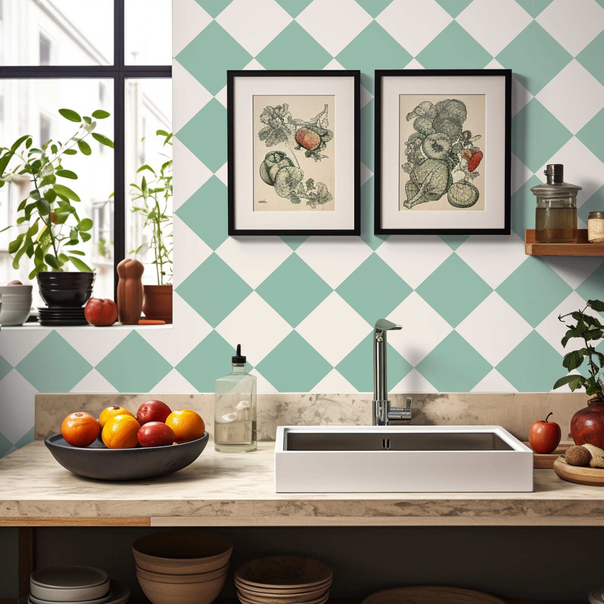 Checkerboard in Lichen Tile Sticker