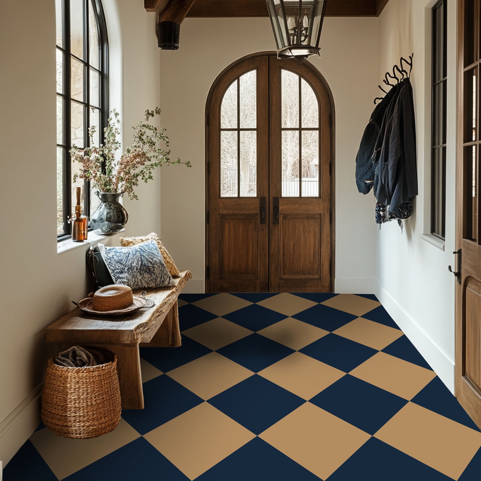 Checkerboard Tile Stickers in Gold Leaf and Old Navy