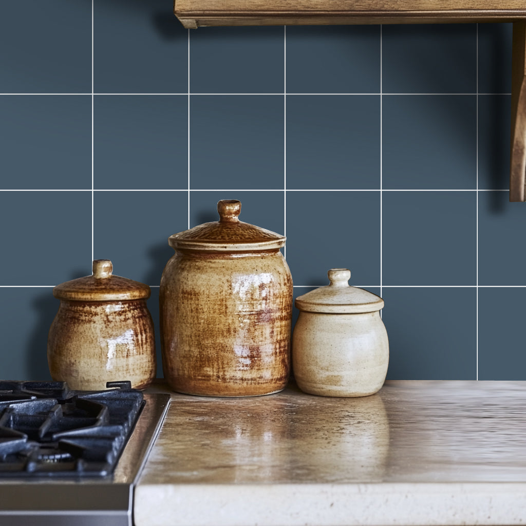 Custom Solid True Blue, Powder Blue and Metal Vinyl Tile Stickers for Grace