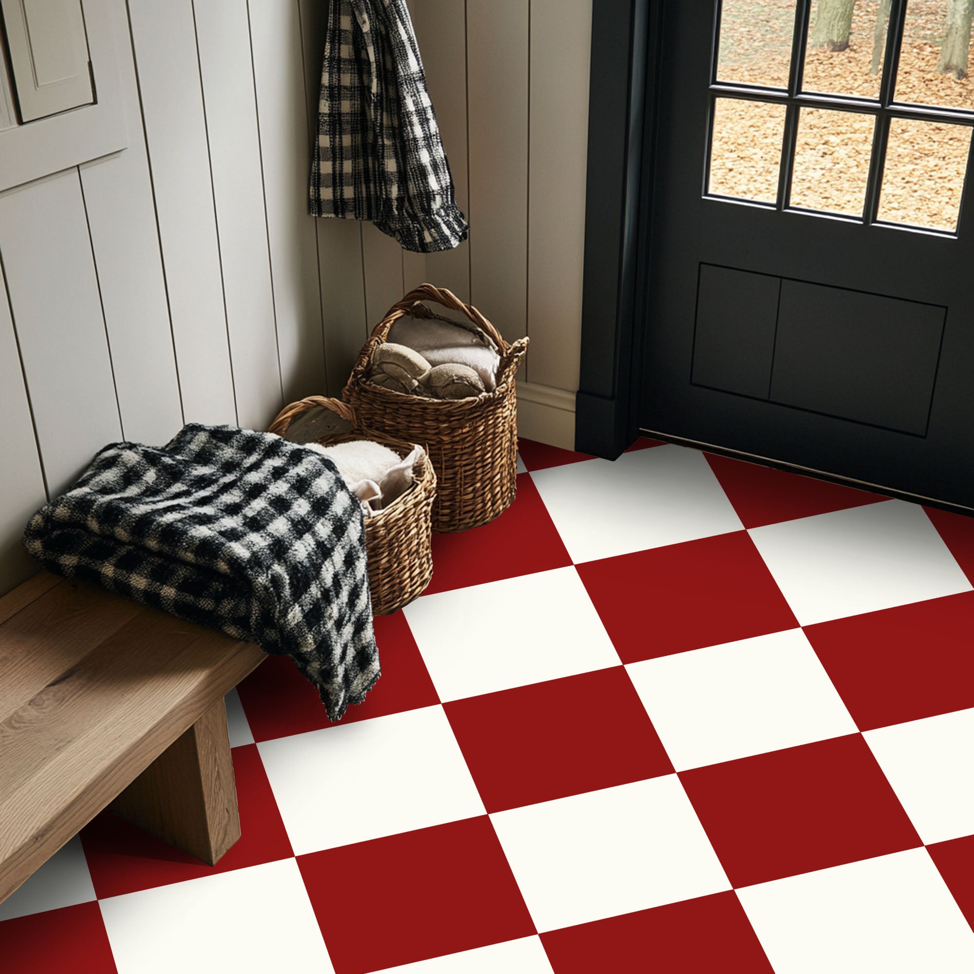 Checkerboard Tile Stickers in Bone White and Jasper Red