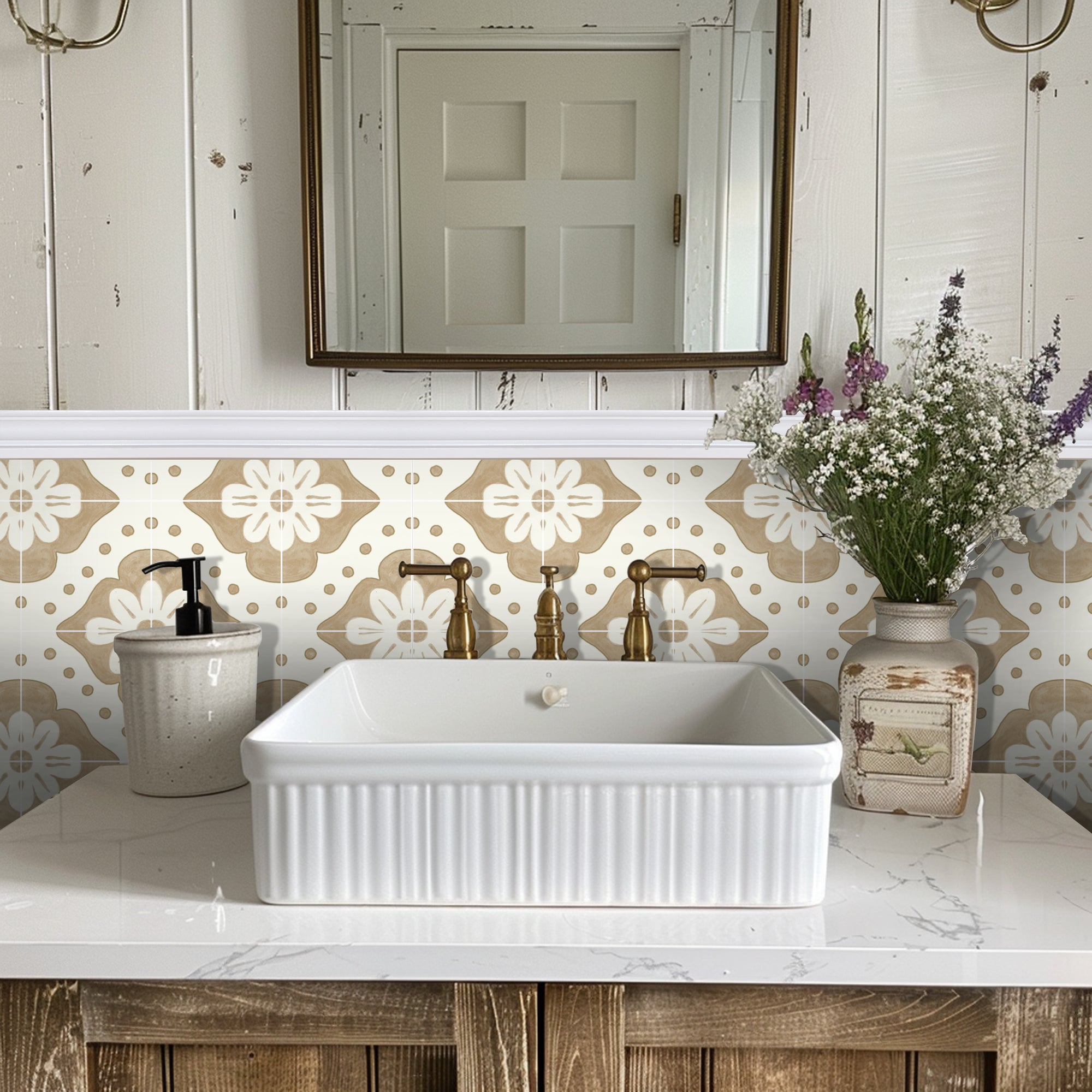 Larkspur in Tan Vinyl Tile Sticker