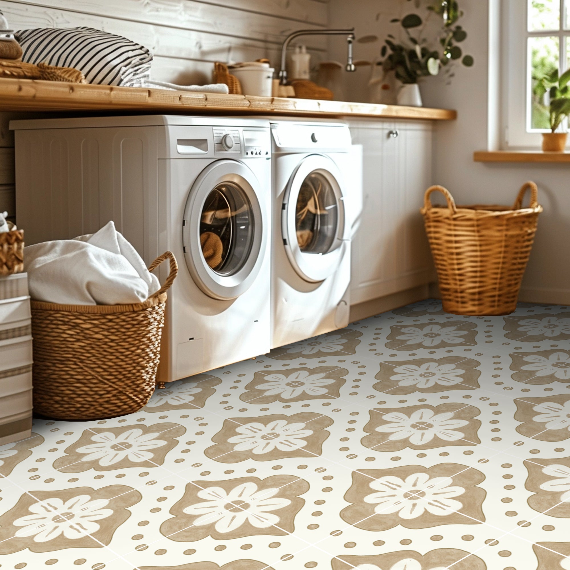 Larkspur in Tan Vinyl Tile Sticker
