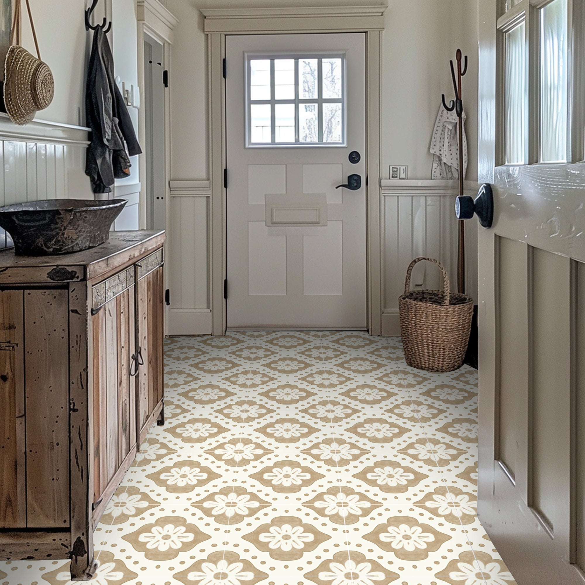 Larkspur in Tan Vinyl Tile Sticker