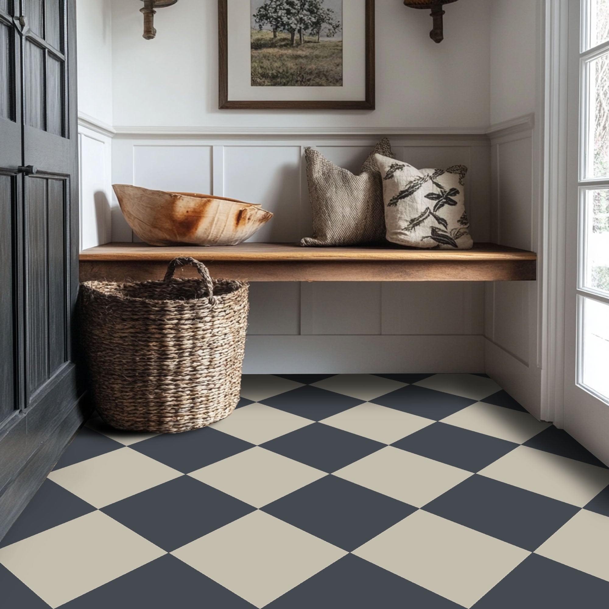 Checkerboard Tile Stickers in Old Navy and Sepia