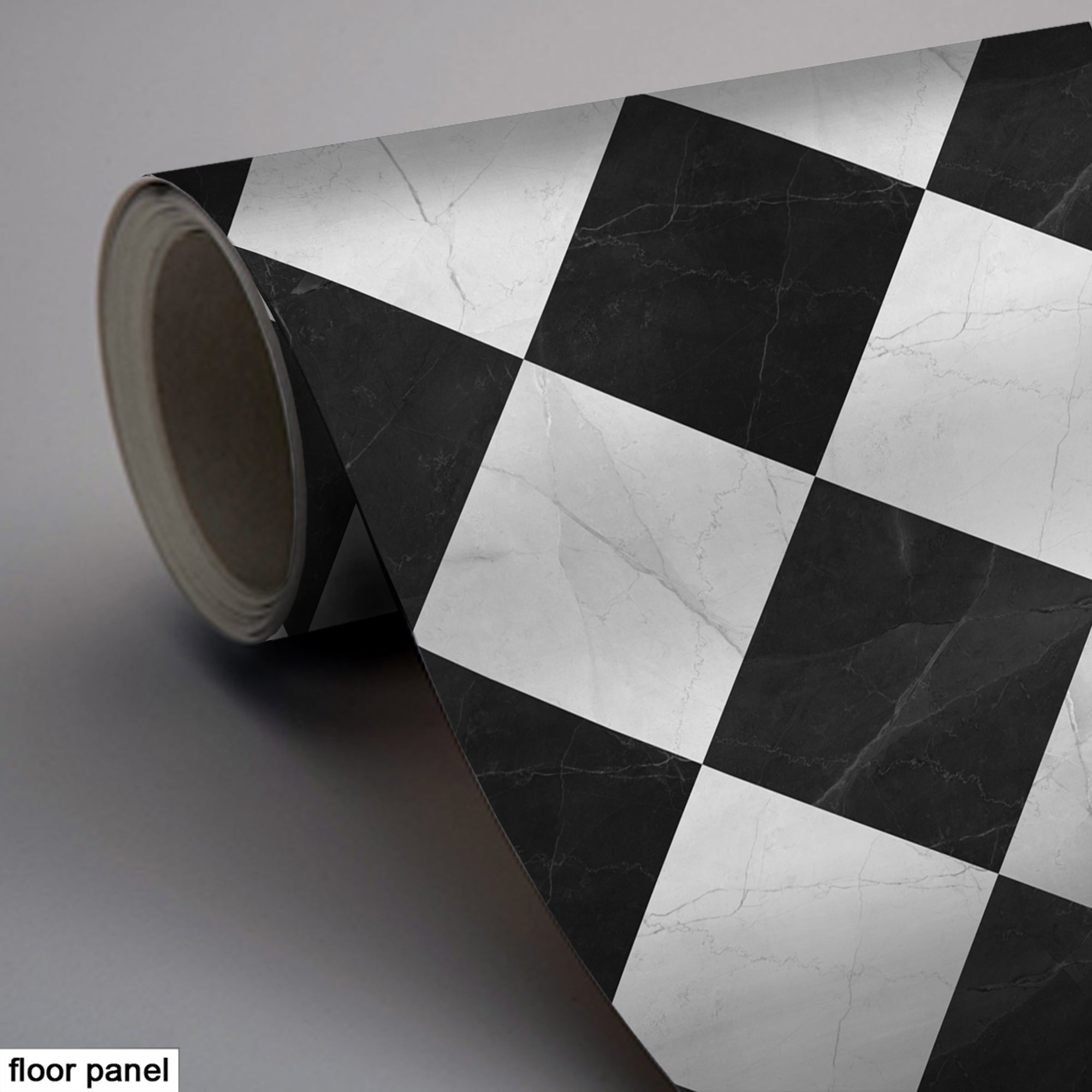 PROMO! Vinyl Floor Sticker Panel of 60 x 120 cm - Checkerboard in Black & White Marble