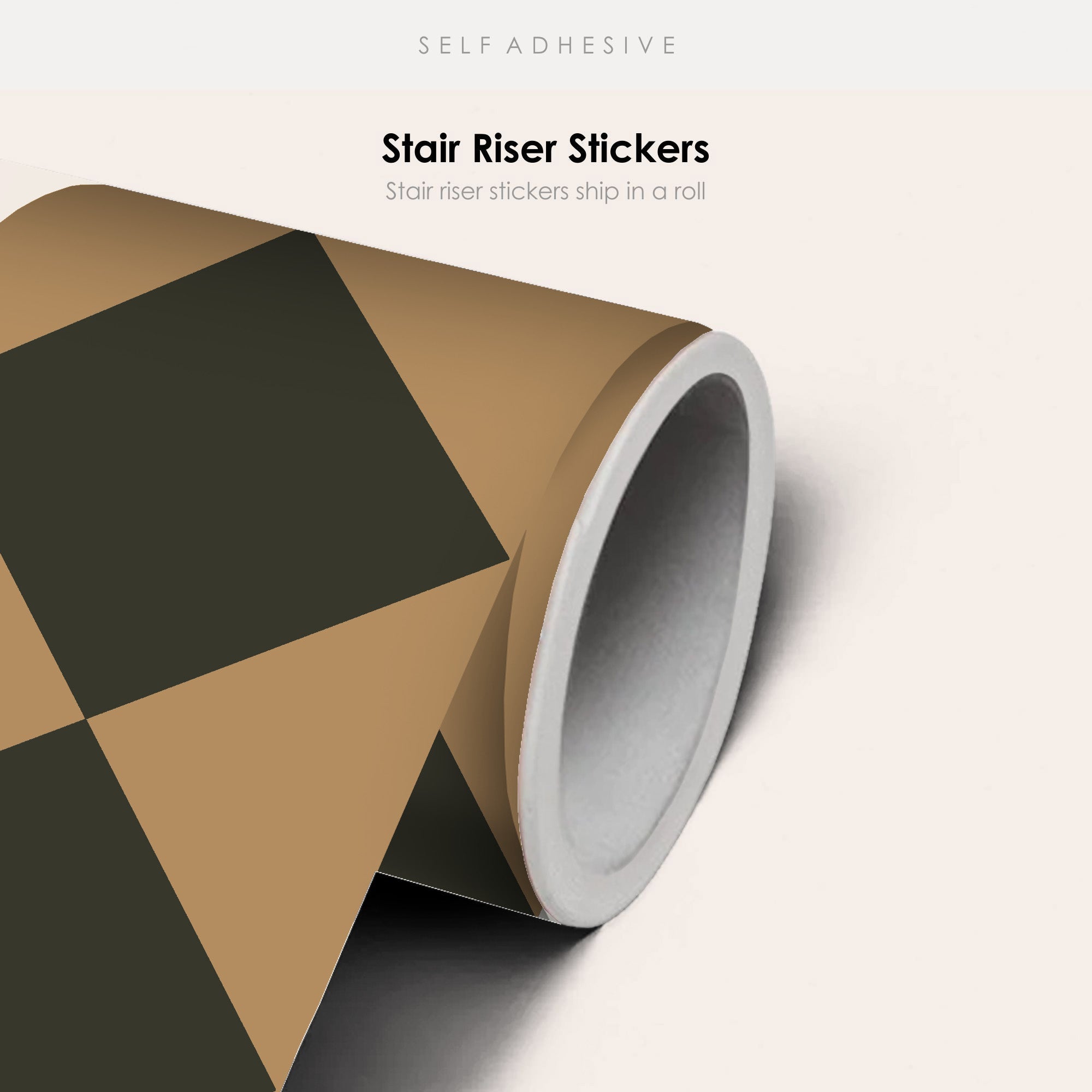 Checkerboard Stair Riser Stickers Charcoal and Gold Leaf