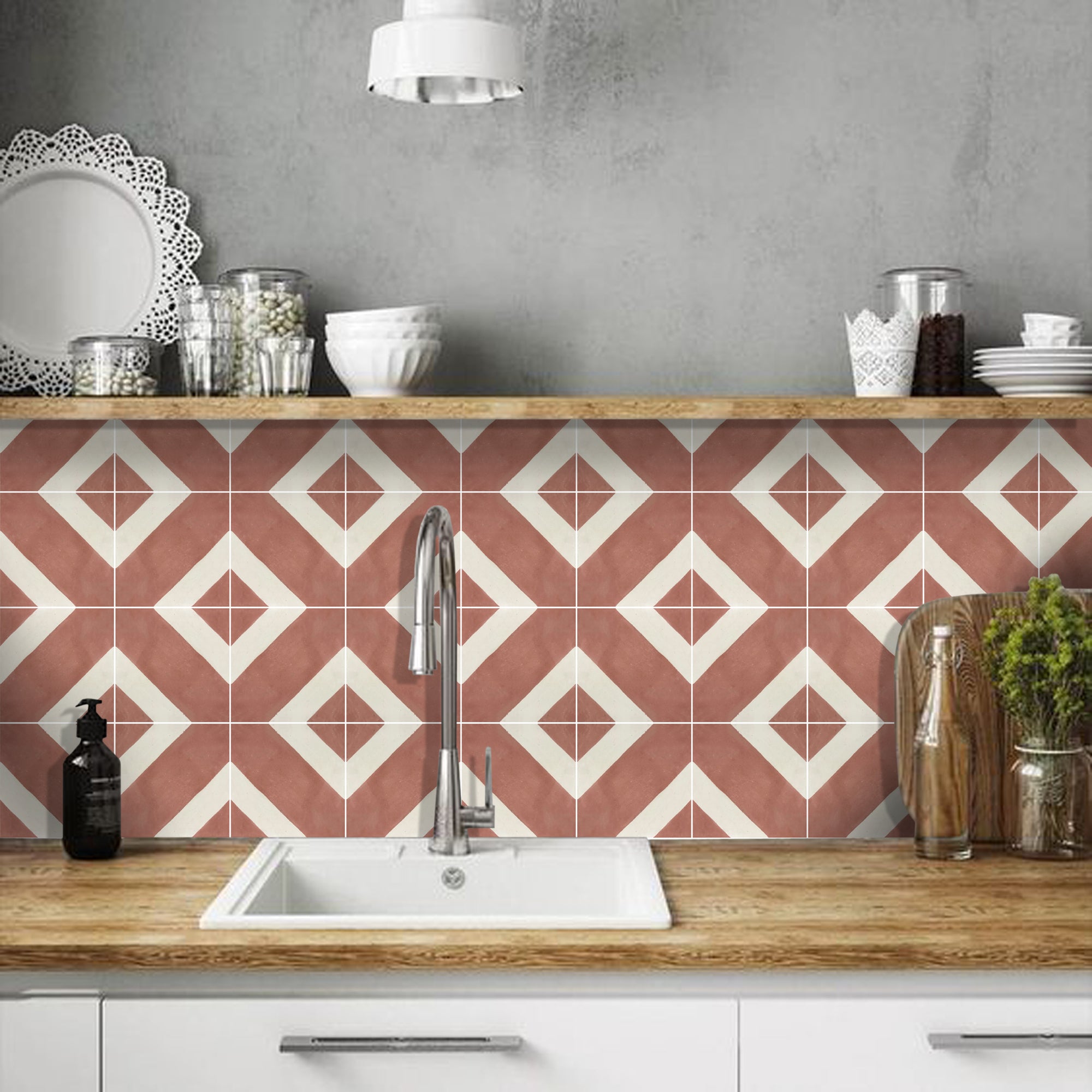 Salon in Red Earth Vinyl Tile Sticker