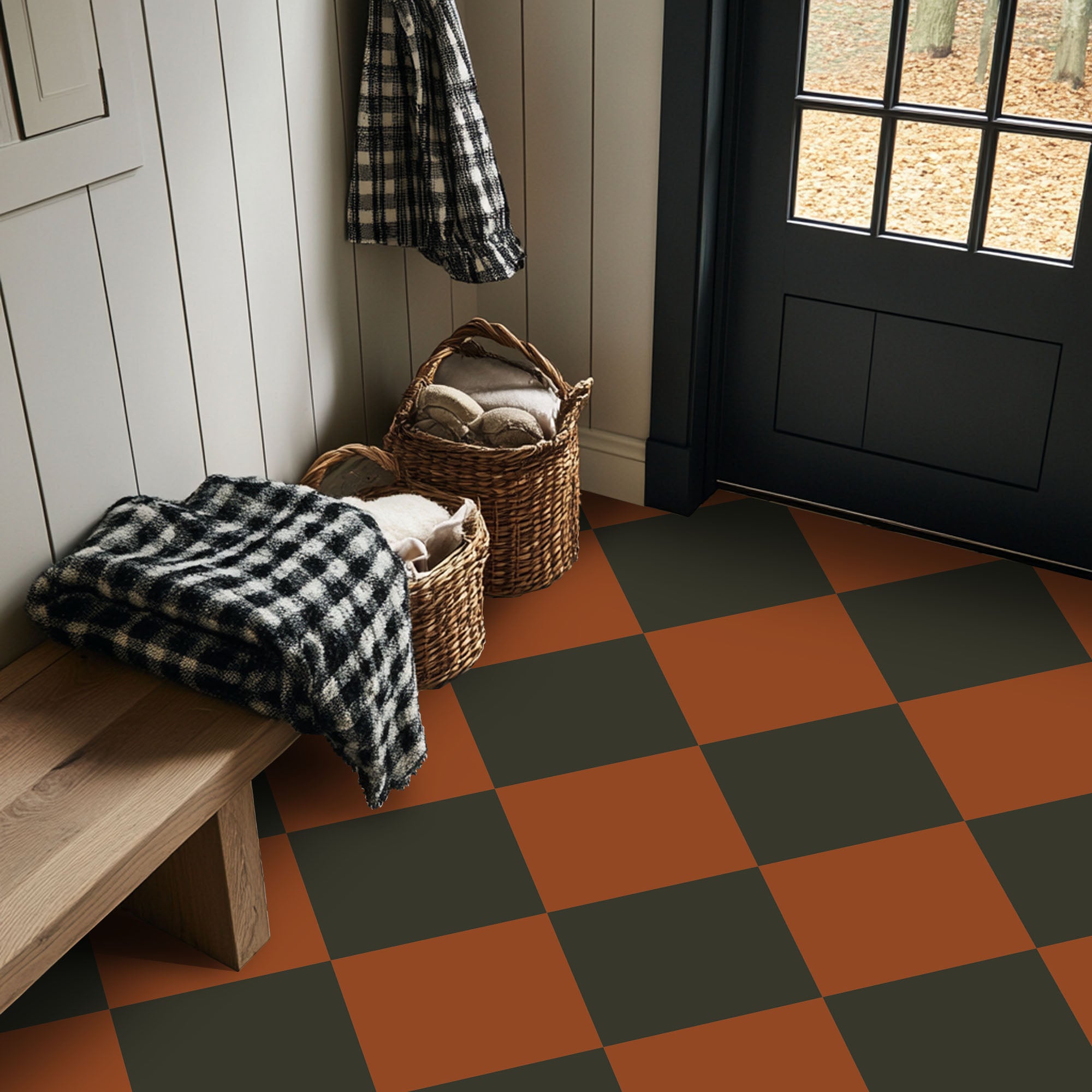 Checkerboard Tile Stickers in Sienna and Charcoal