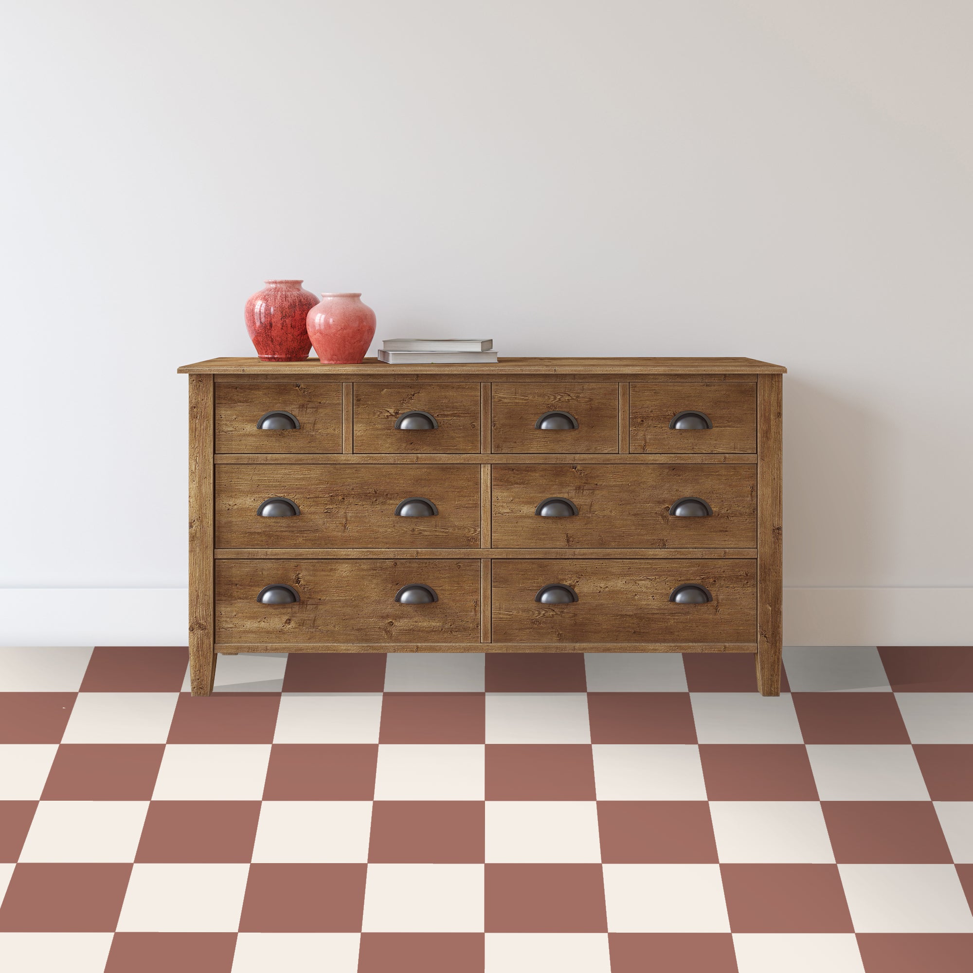 PROMO! Checkerboard in Terracotta Vinyl Tile Sticker - 8 pcs pack in 30 cm