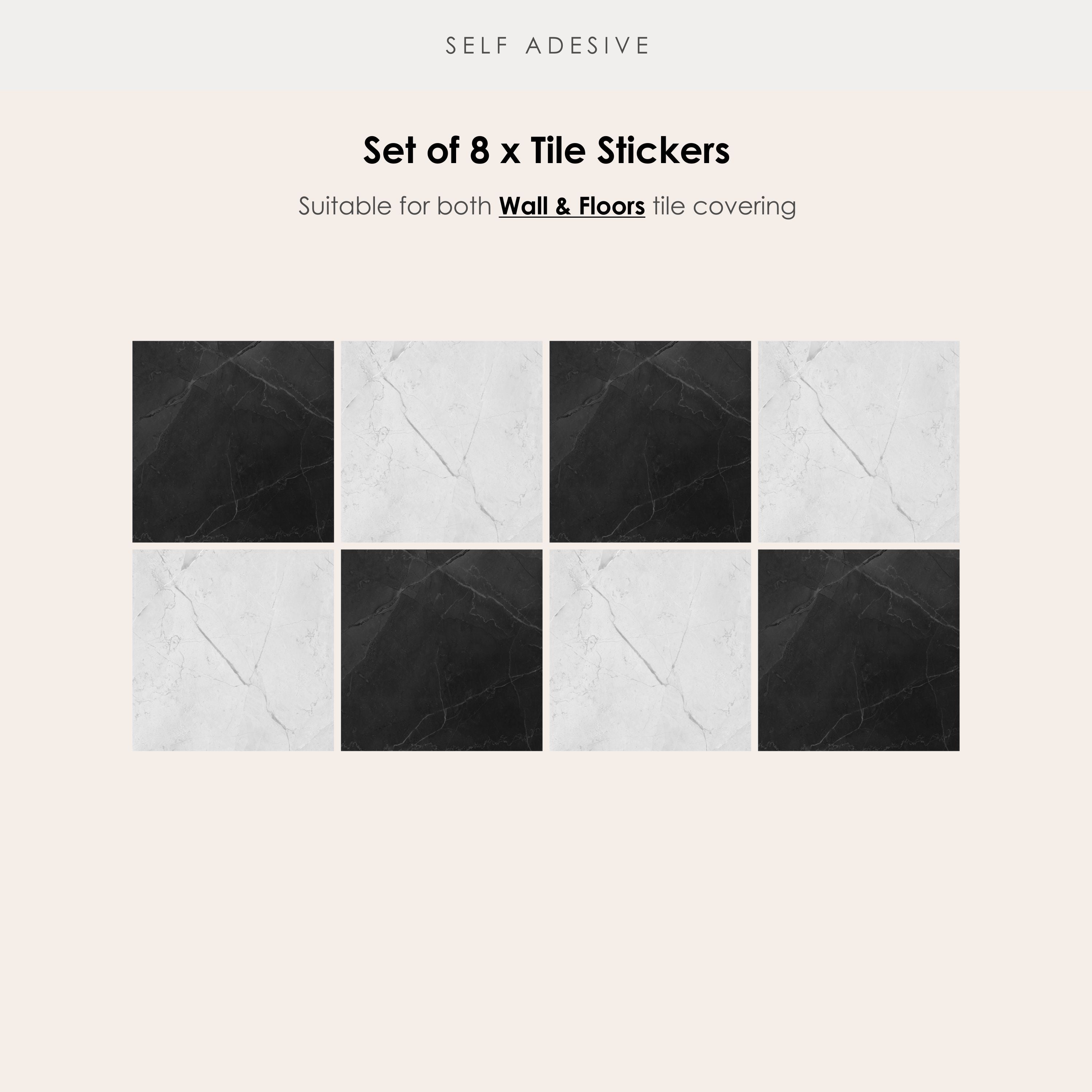Checkerboard in Black and White Marble Tile Sticker