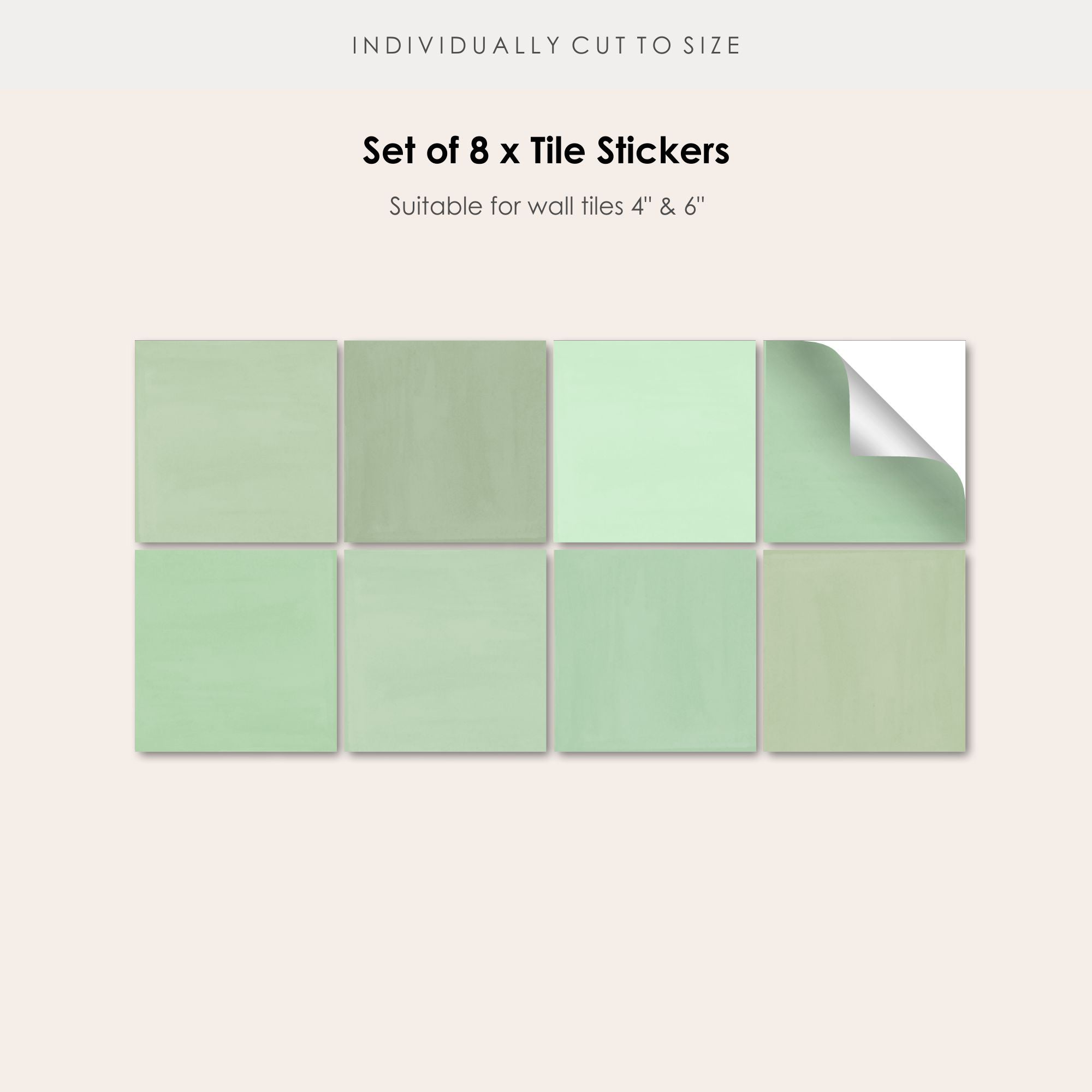 a set of 8x8 tile stickers in pastel green
