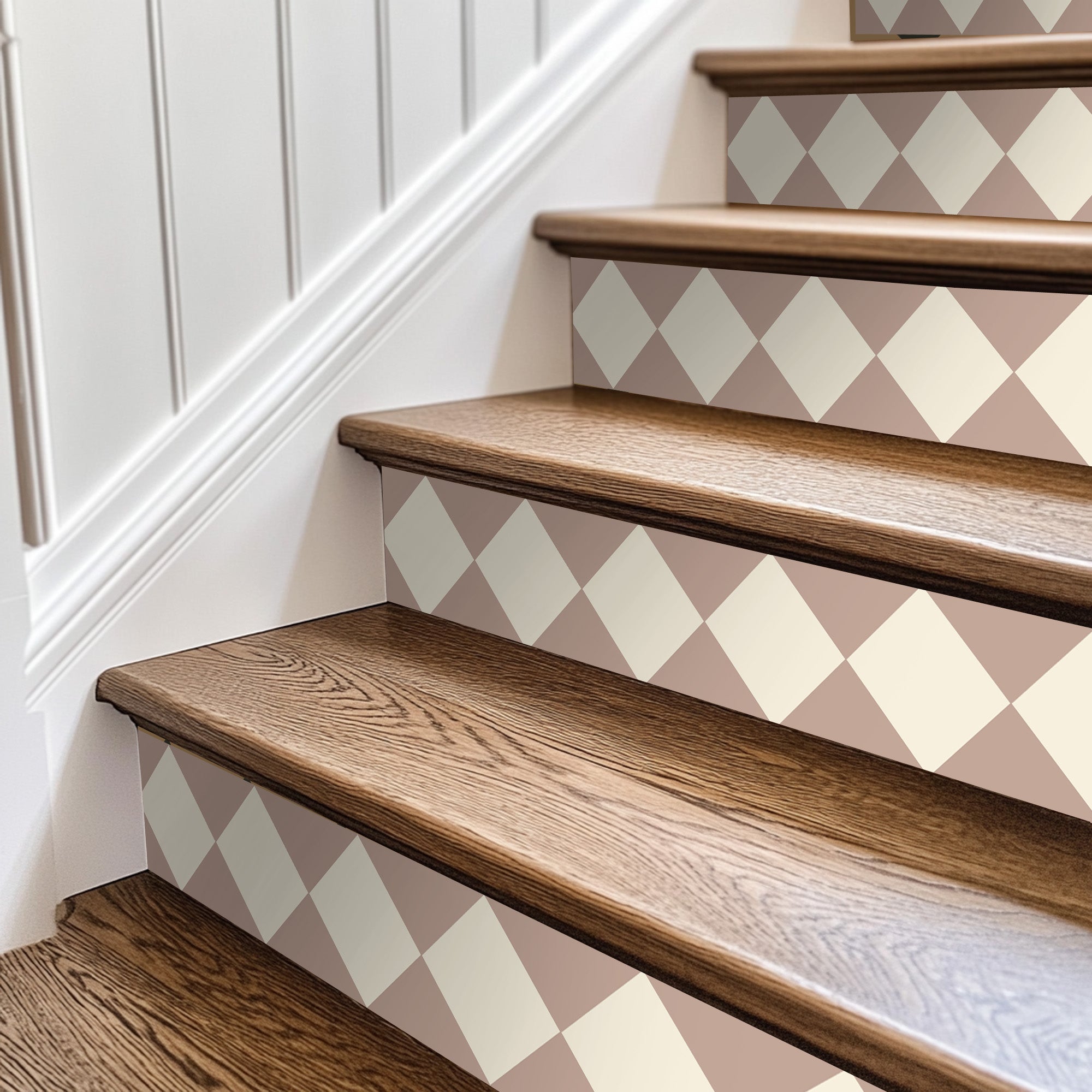 Checkerboard Stair Riser Stickers Dust and Bone White