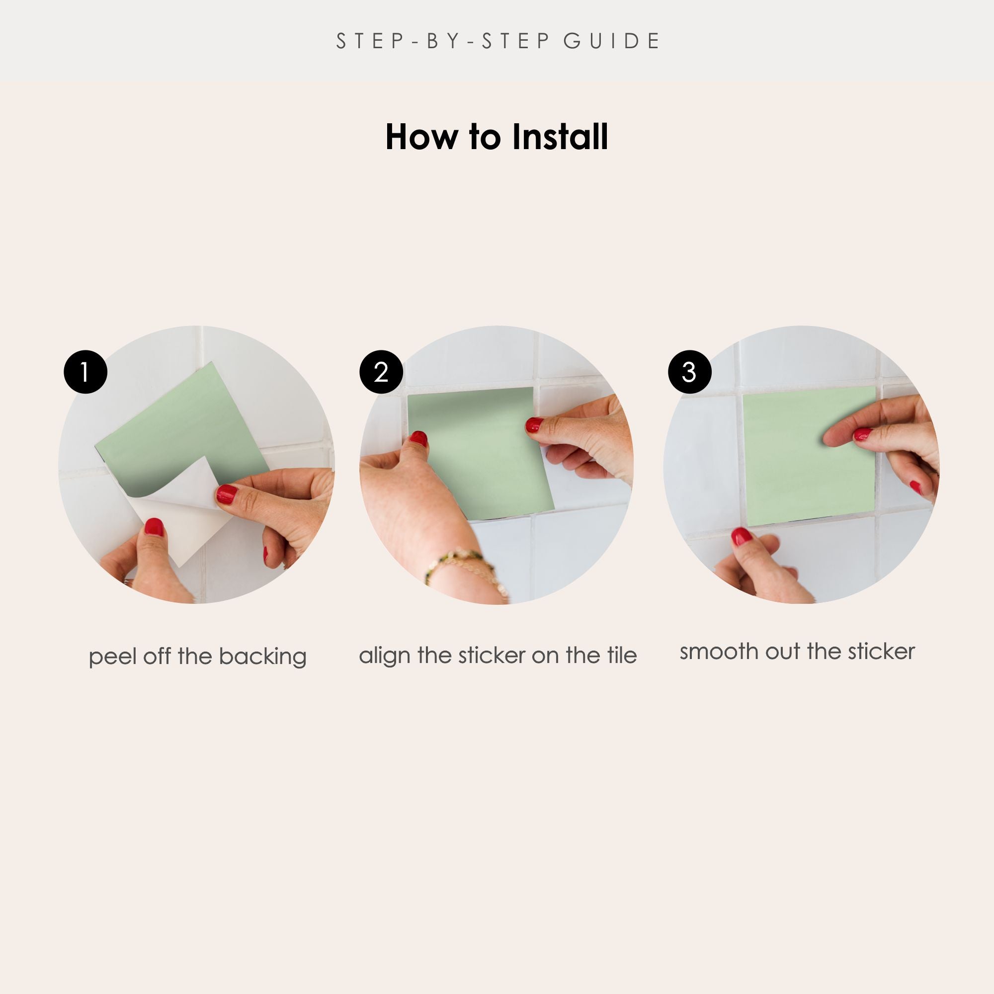 instructions for how to install a sticker on a tile wall