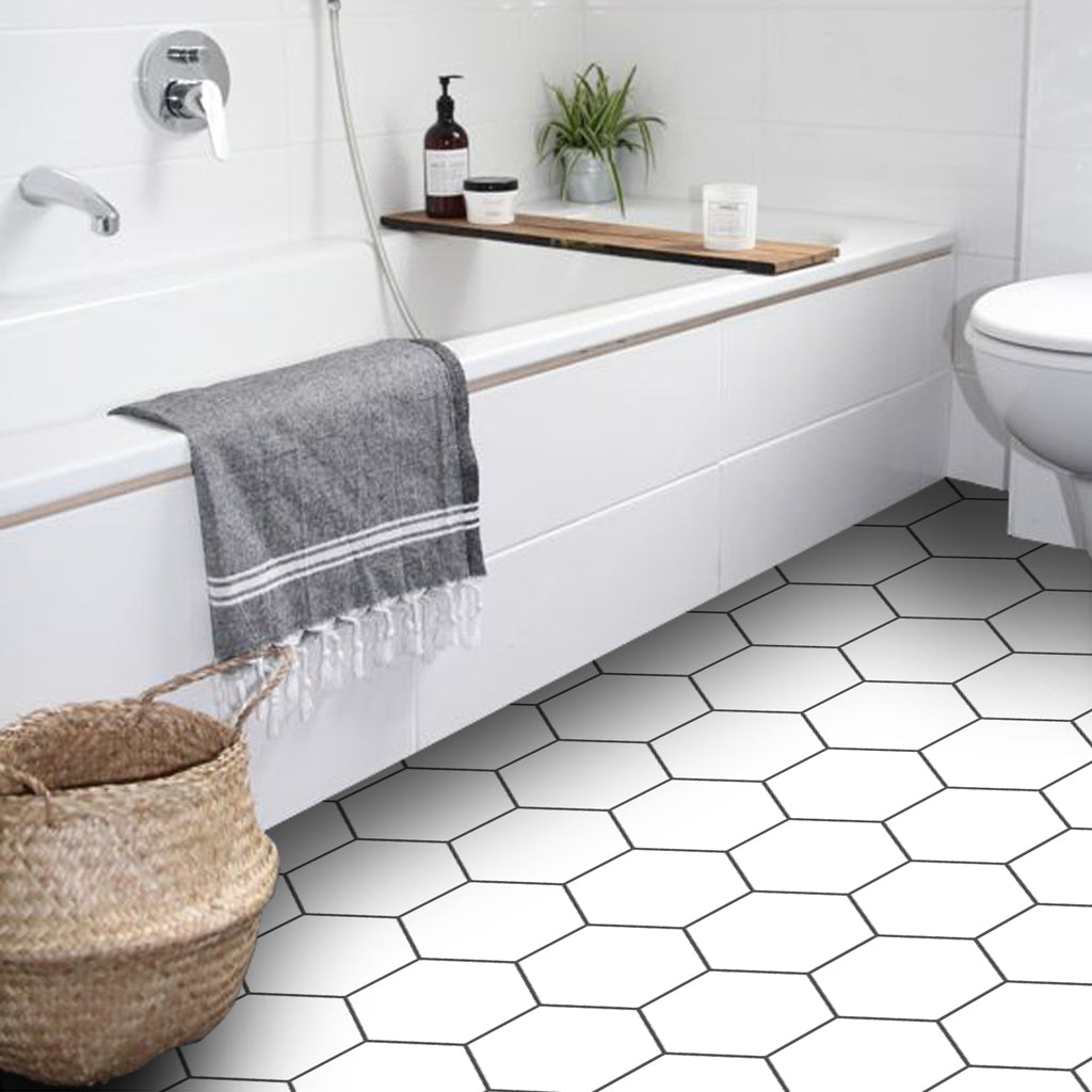 PROMO! Vinyl Floor Tile Sticker Panel of 60 x 120 cm - Hexa Pure White