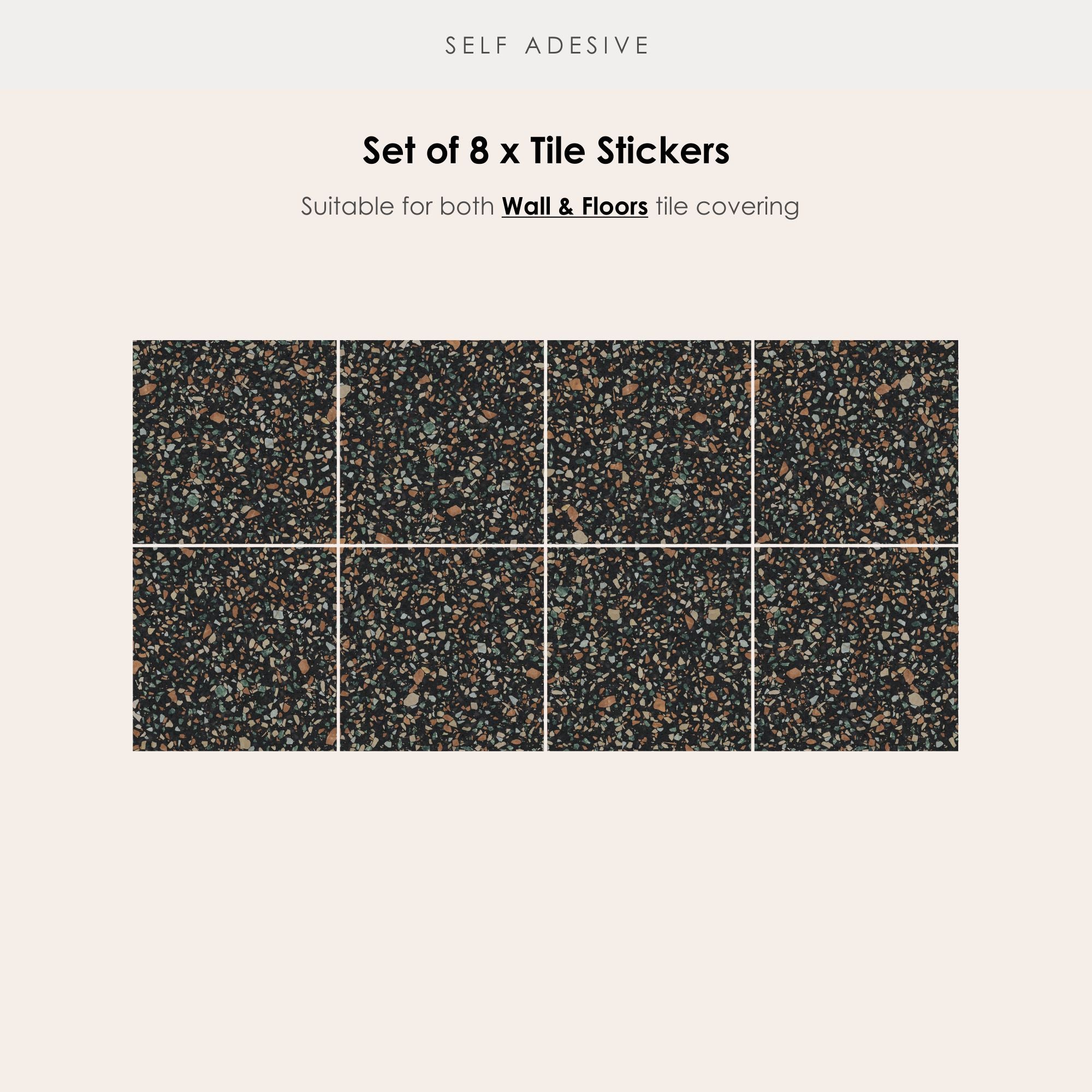 Terrazzo Earthy Black Vinyl Tile Sticker