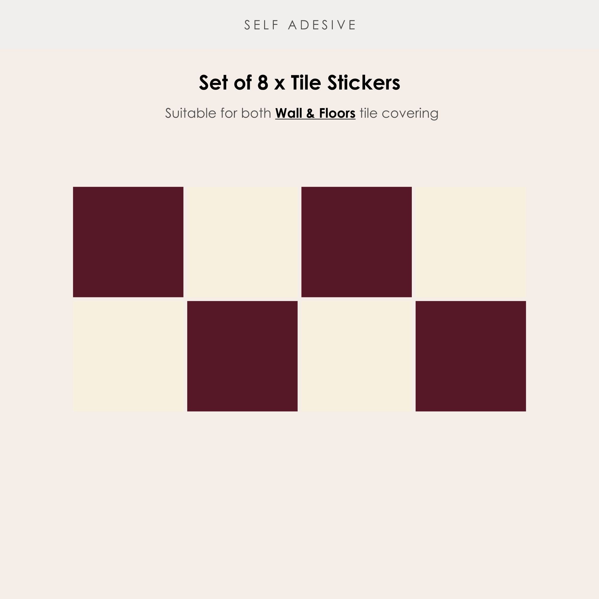 Checkerboard Tile Stickers in Bone White and Wine