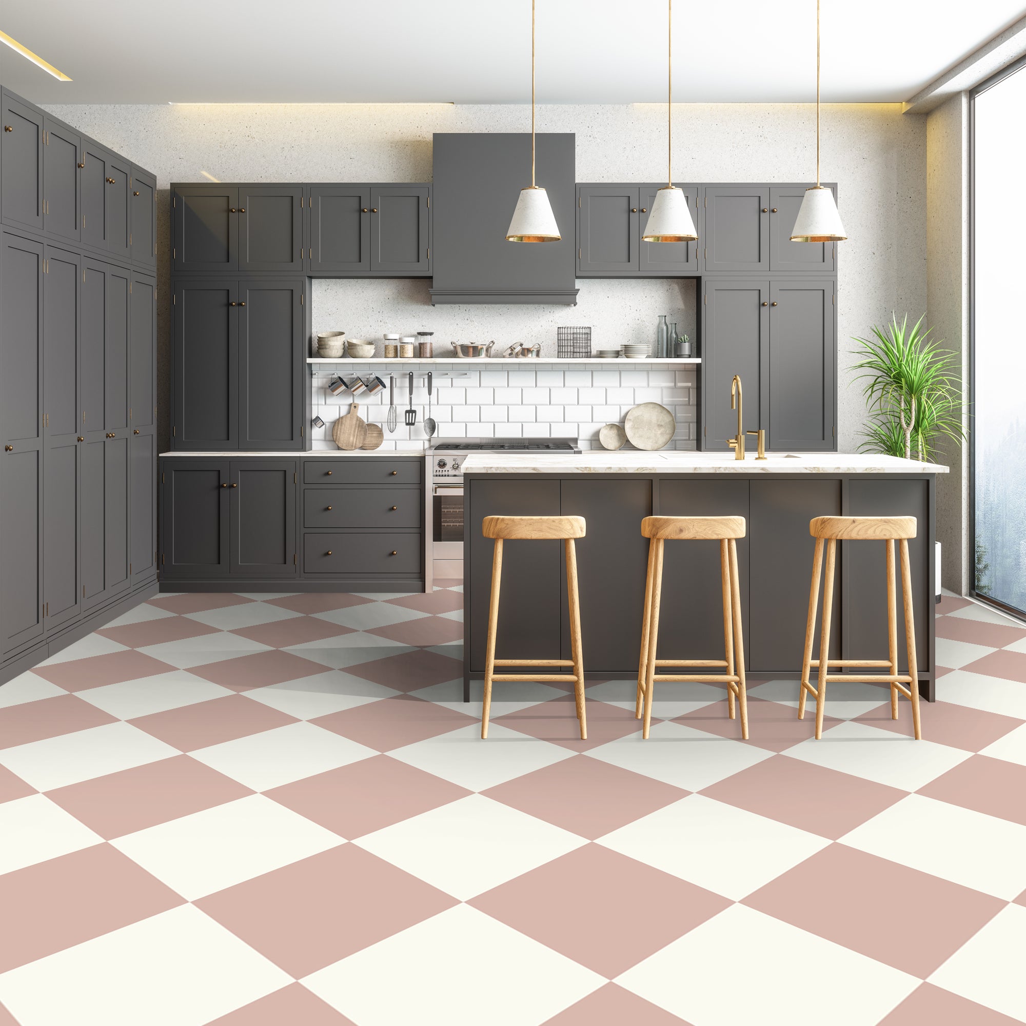 Checkered Design - Pink (Large) Adhesive Floor/Wall/Window Vinyl
