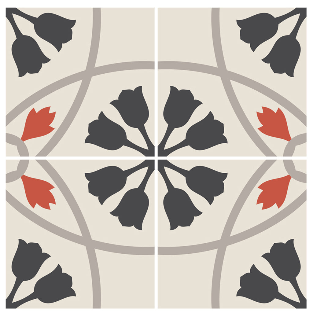 PROMO! Tulipano Vinyl Tile Sticker Pack in Black & Red - 12 pcs pack in 20 cm size