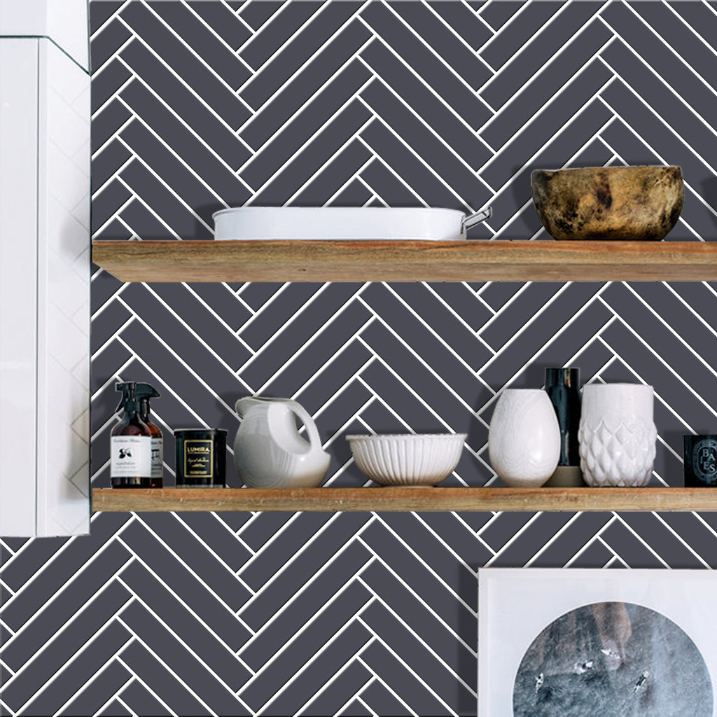 Herringbone in Ebony Black Wallpaper