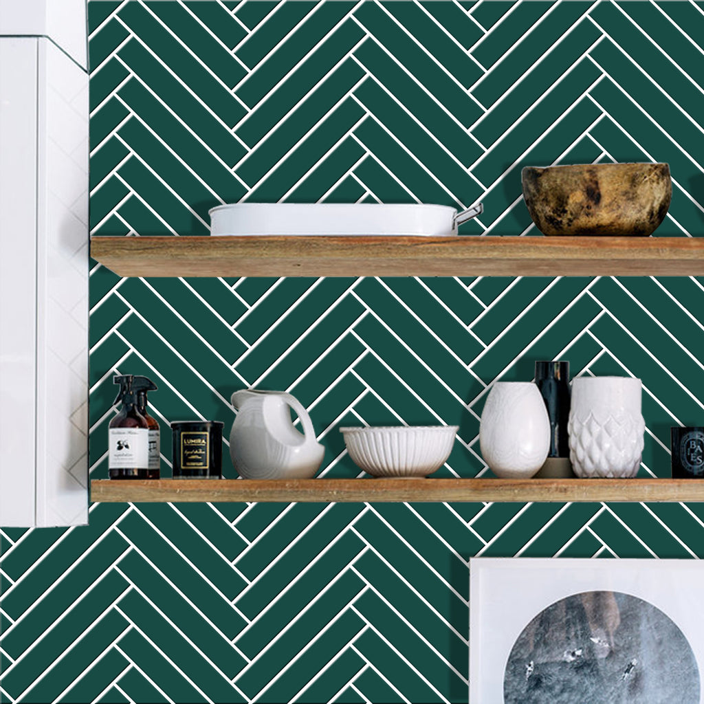 Herringbone in Peacock Green Wallpaper