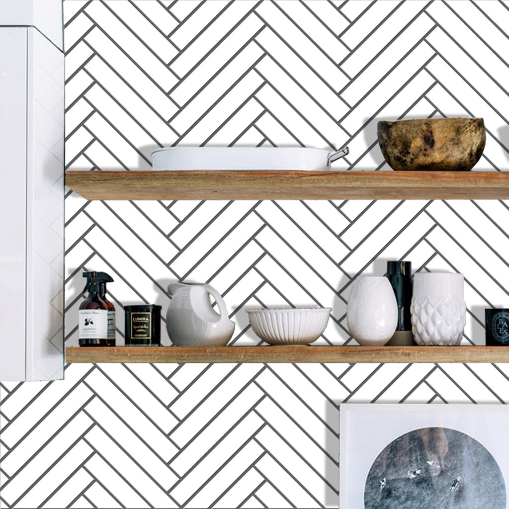 Herringbone in White Wallpaper