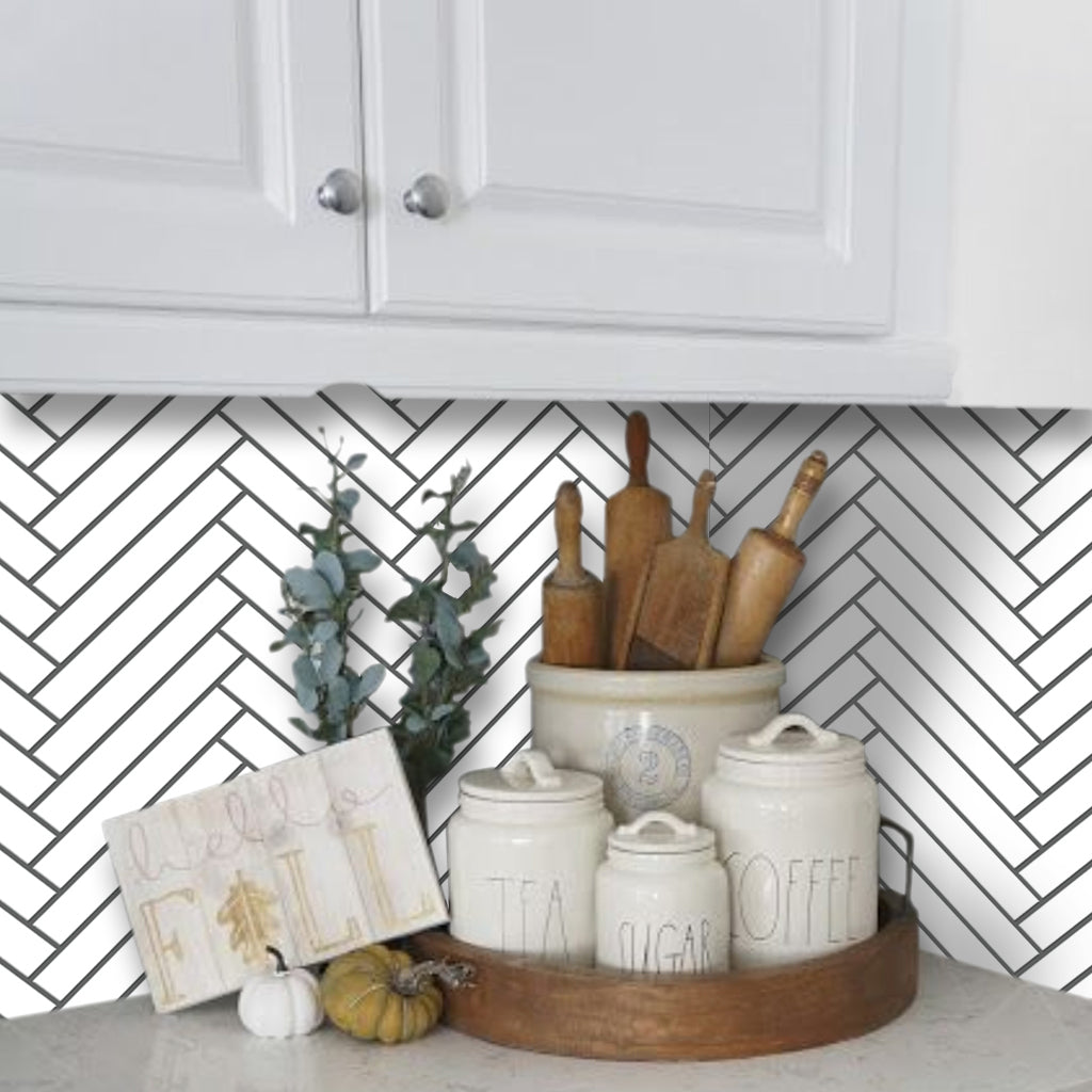 Herringbone in White Wallpaper