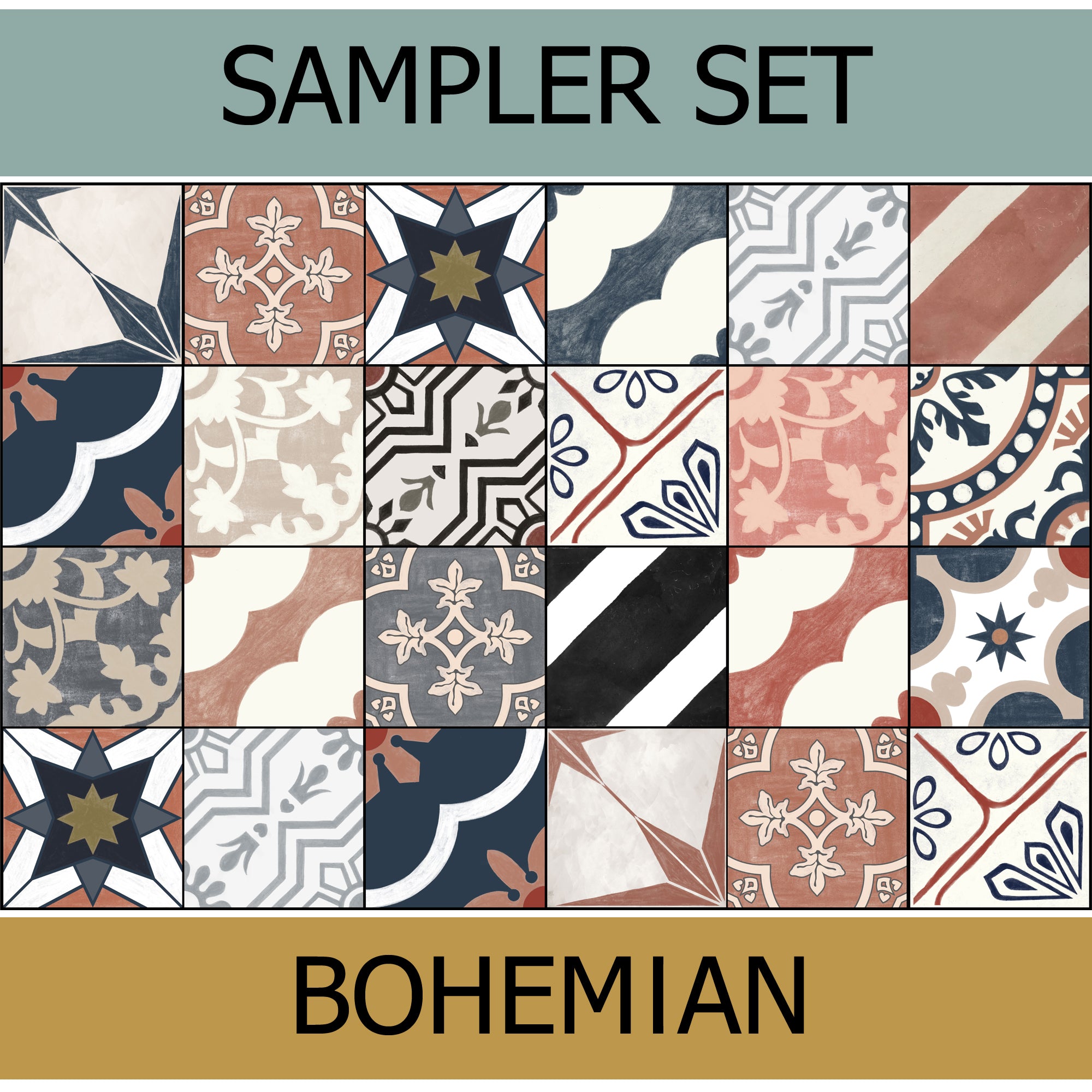 Quadrostyle 24 Bohemian Collection Tile Sticker Sampler Set inc. Free Shipping