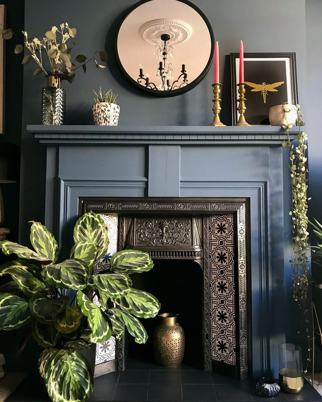 A Colorful Edwardian Home with a Dramatic Decorative Fireplace