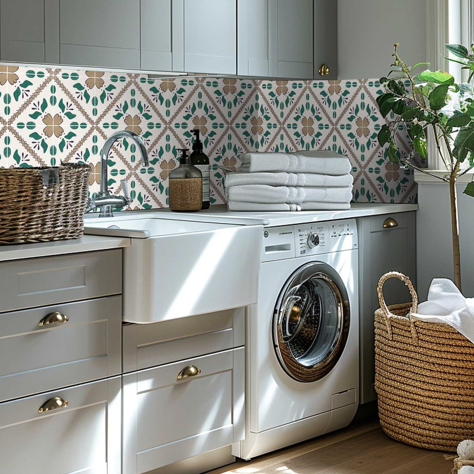 a washer and dryer in a small room