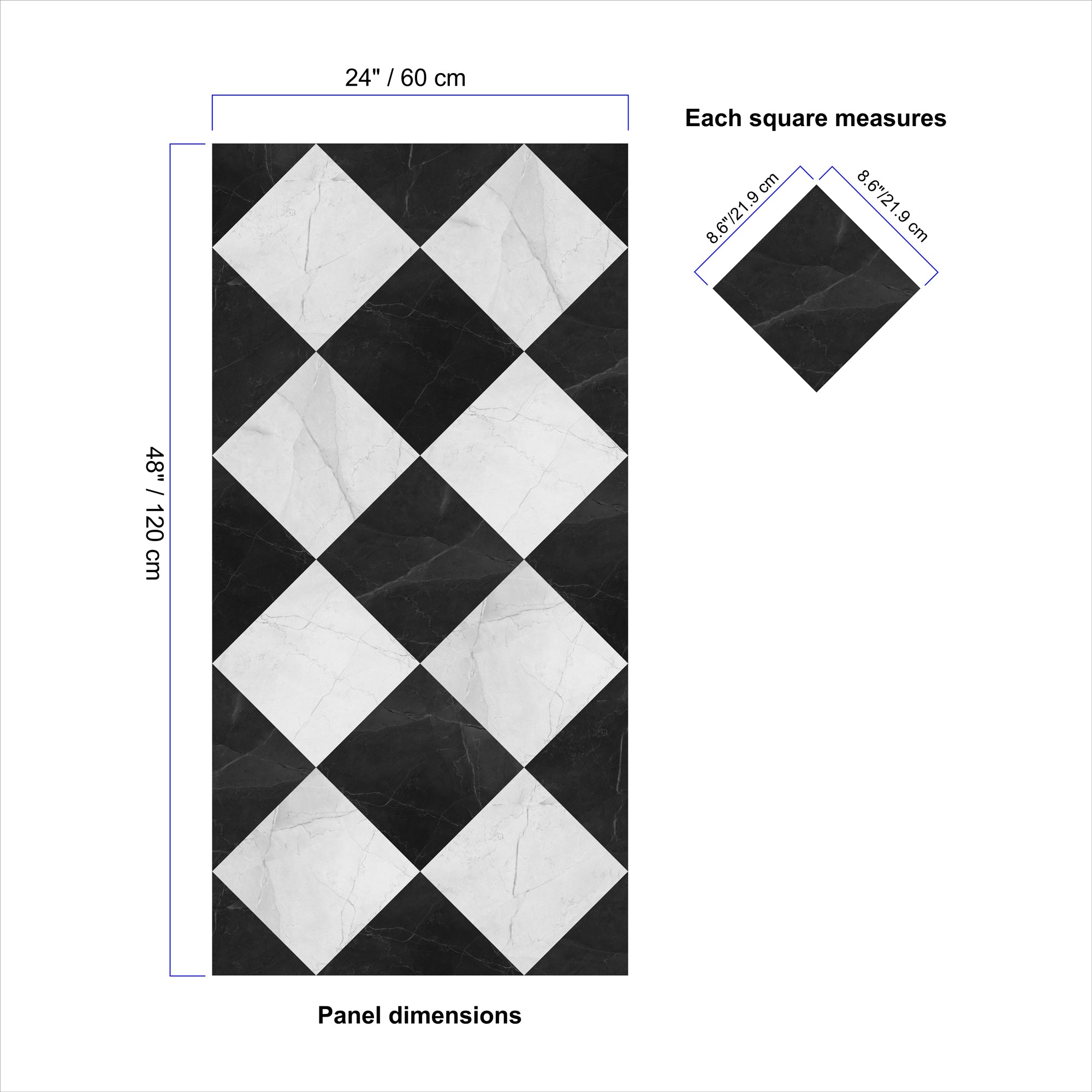 PROMO! Vinyl Floor Sticker Panel of 60 x 120 cm - Checkerboard in Black & White Marble