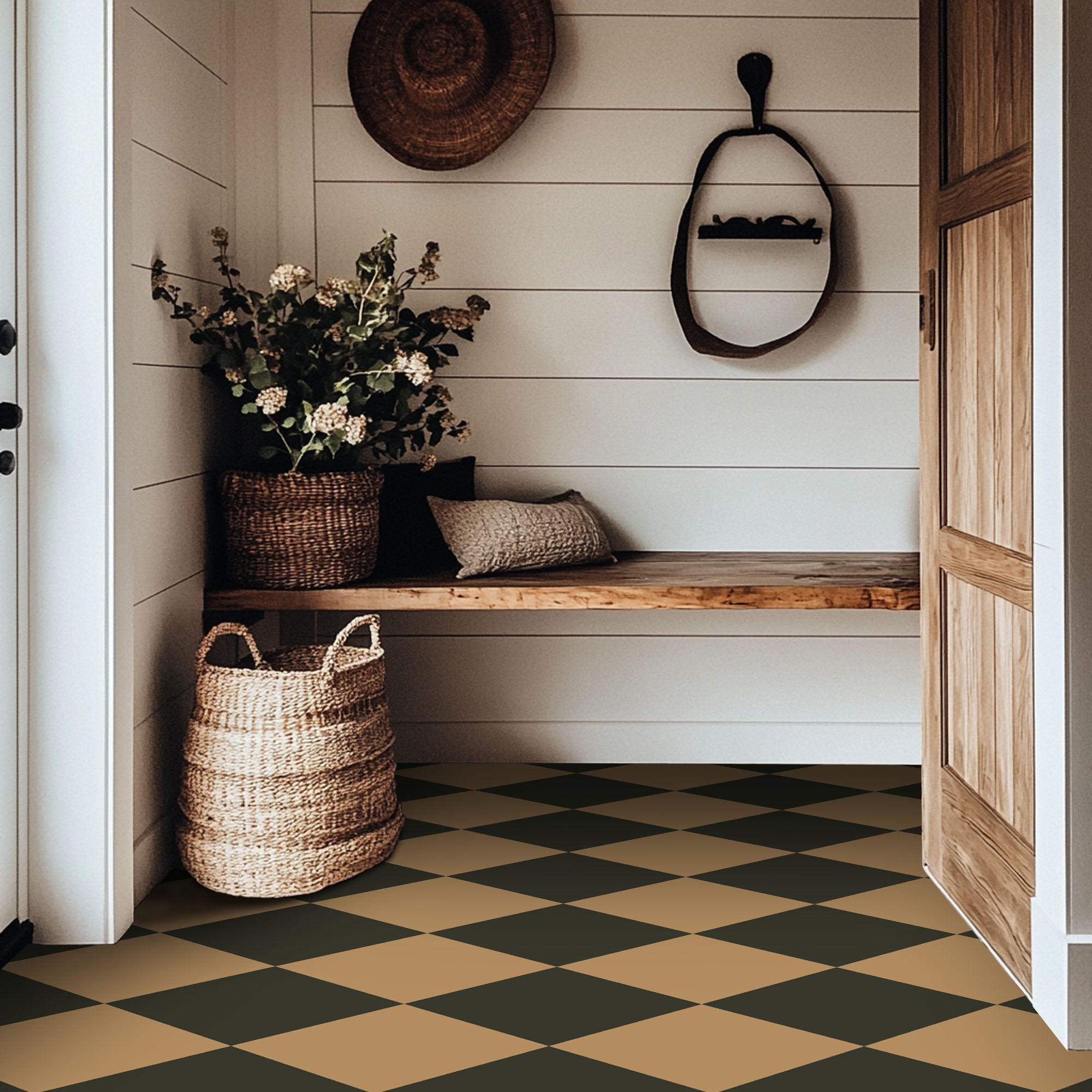 Checkerboard Tile Stickers  in Charcoal and Gold Leaf