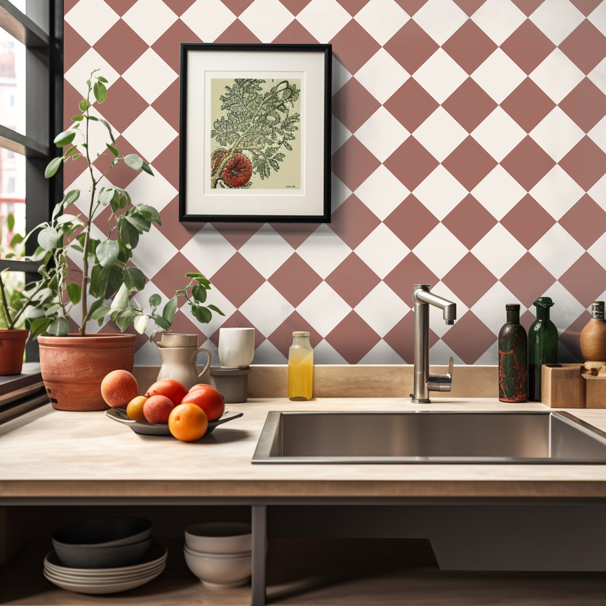 Checkerboard in Terracotta Tile Sticker