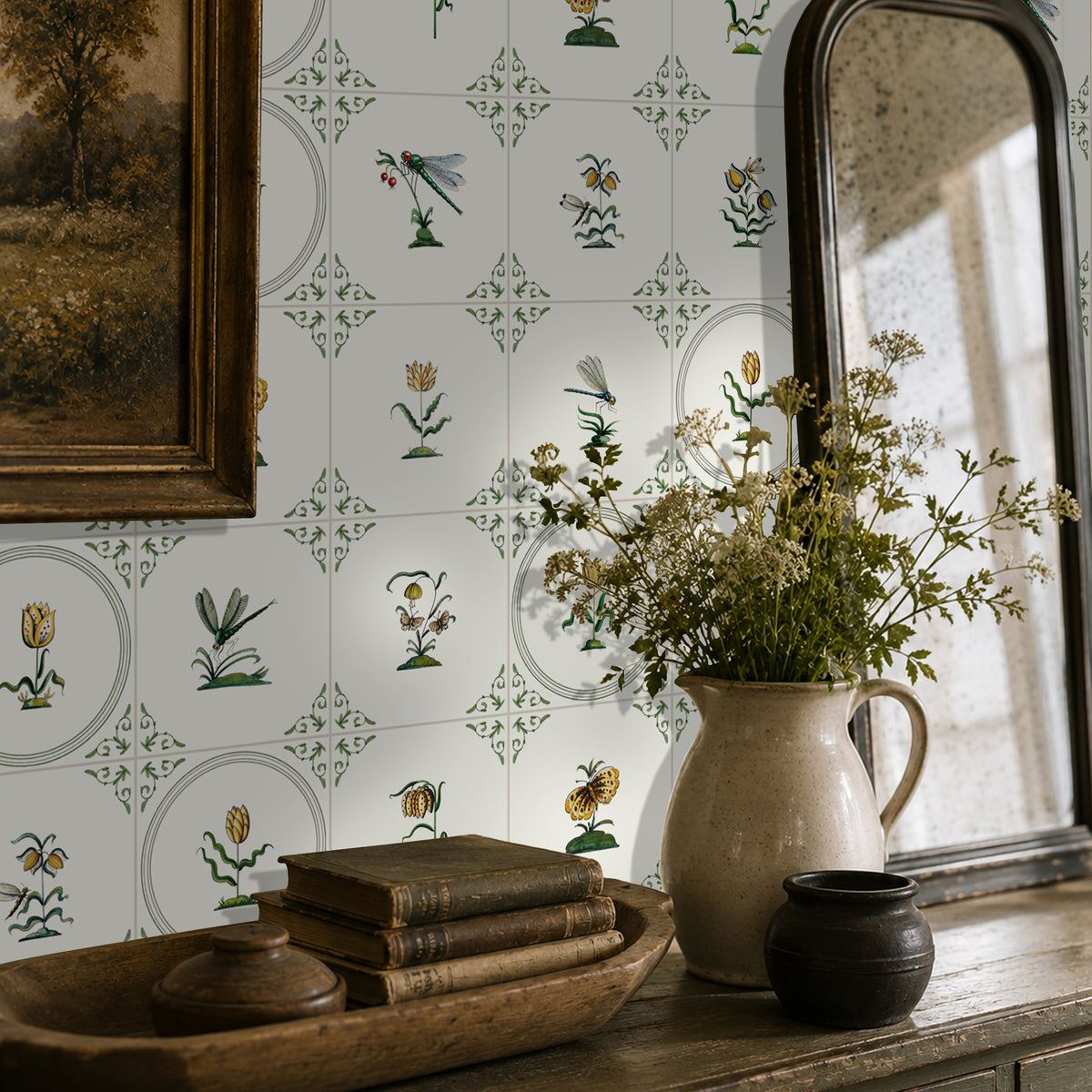 Delft Botanical Vinyl Tile Sticker