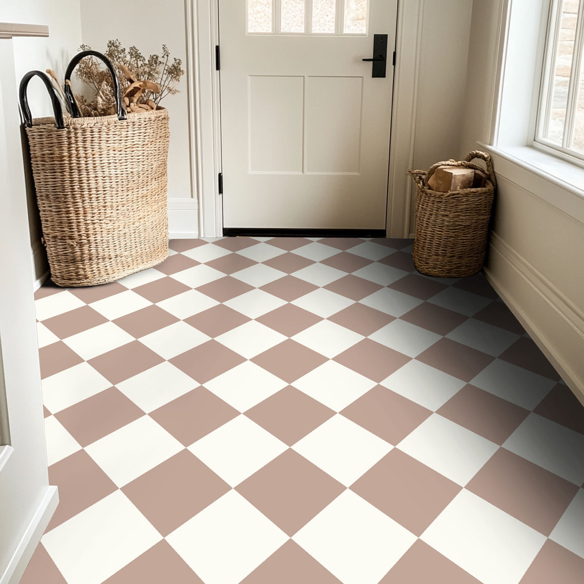 Checkboard Tiles Pattern Checkerboard Tile Stickers in Bone White and Dust