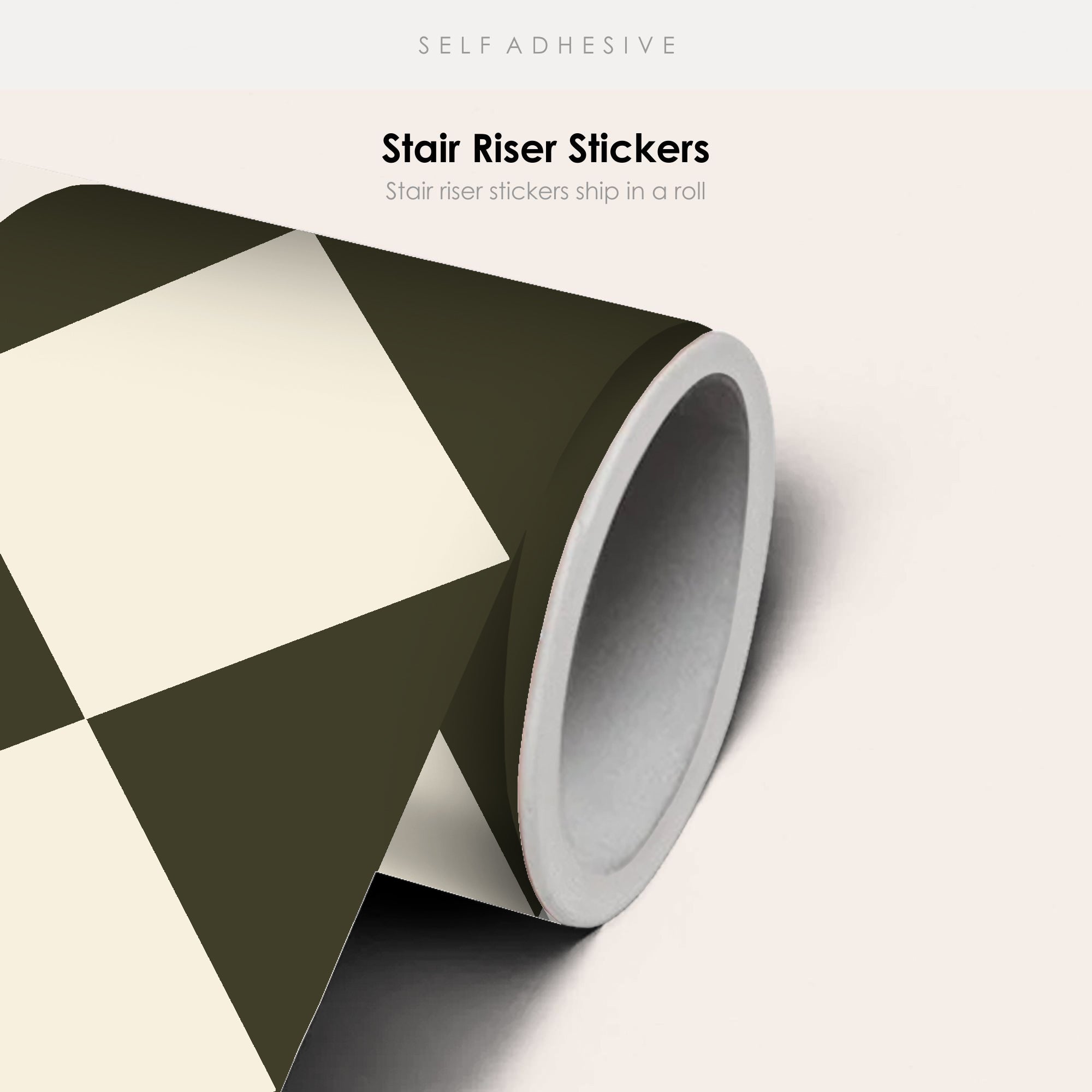 Checkerboard Stair Riser Stickers Bone White and Dark Olive