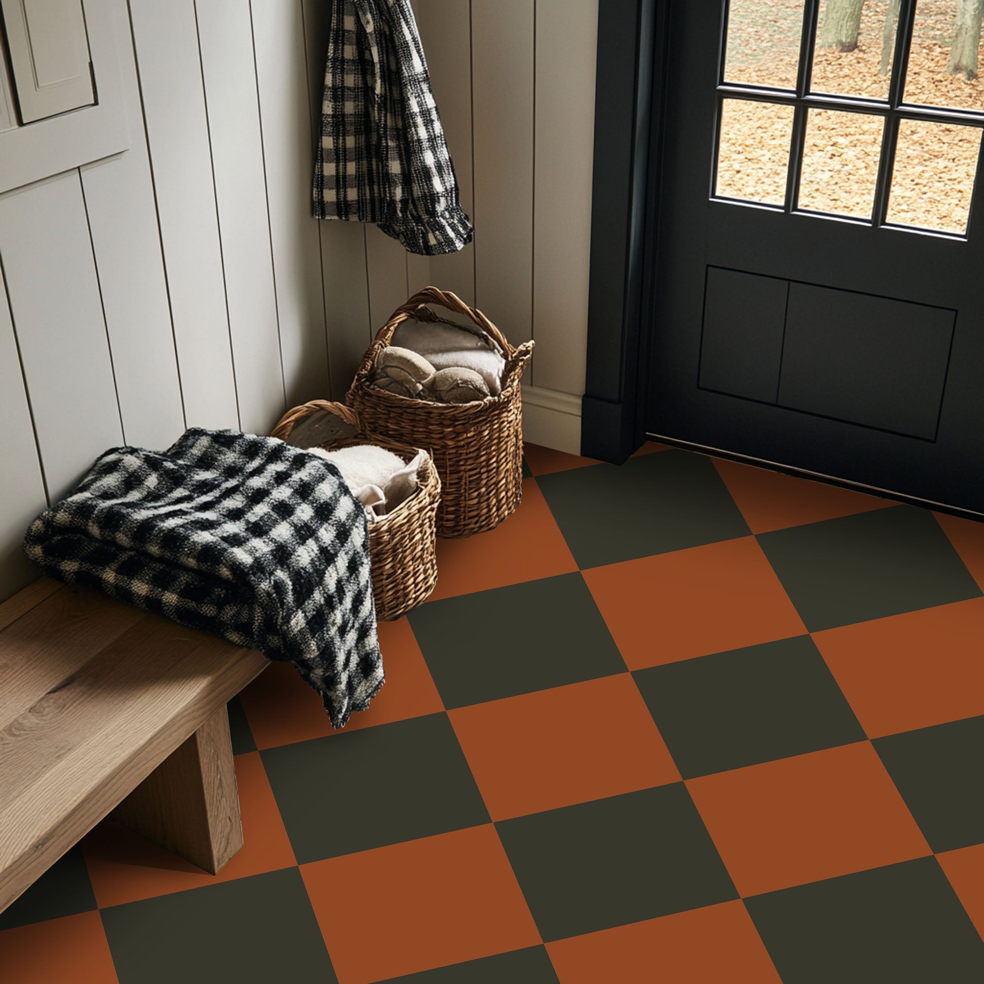 Checkerboard Tile Stickers  in Sienna and Charcoal