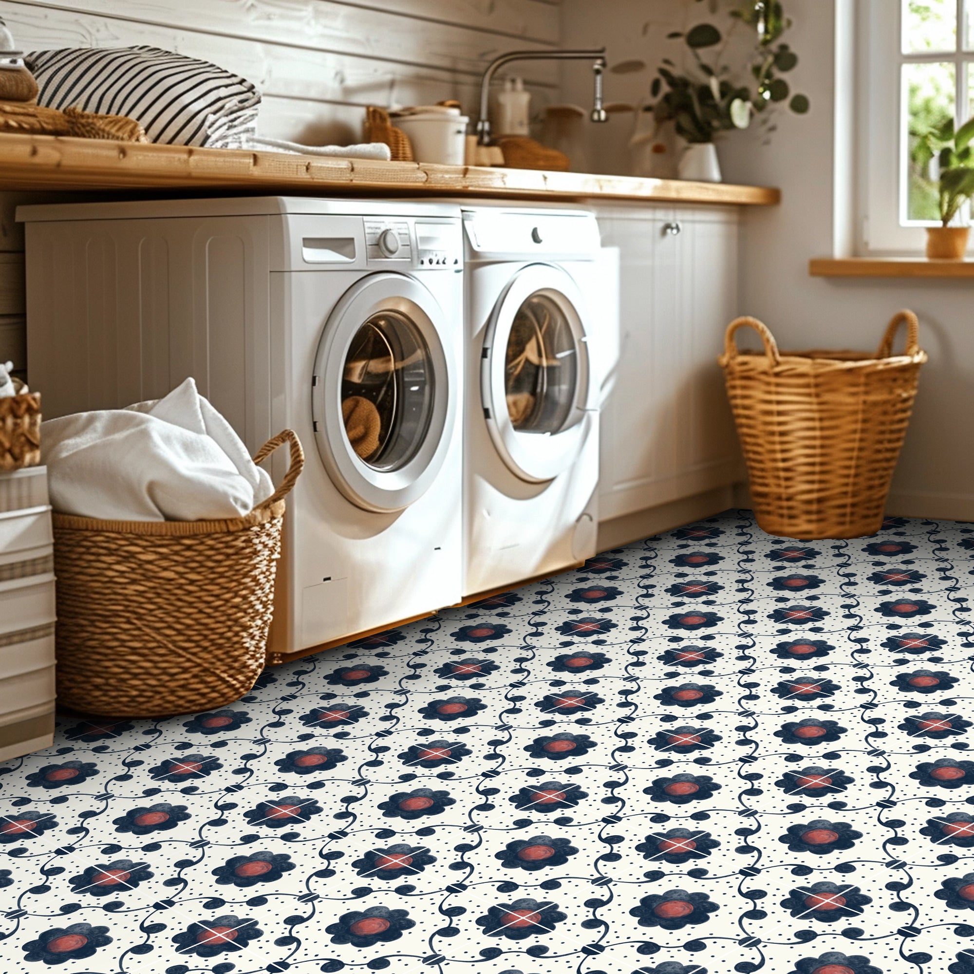 covering the floor of laundry room