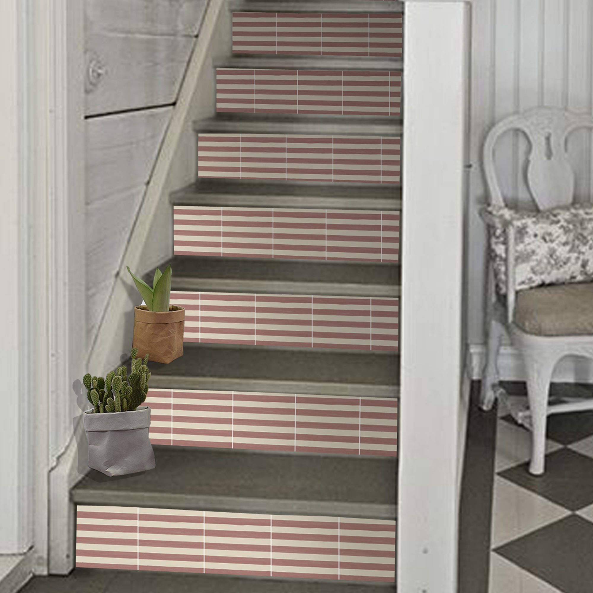 Stripes in Sakura Pink Stair Riser Stickers