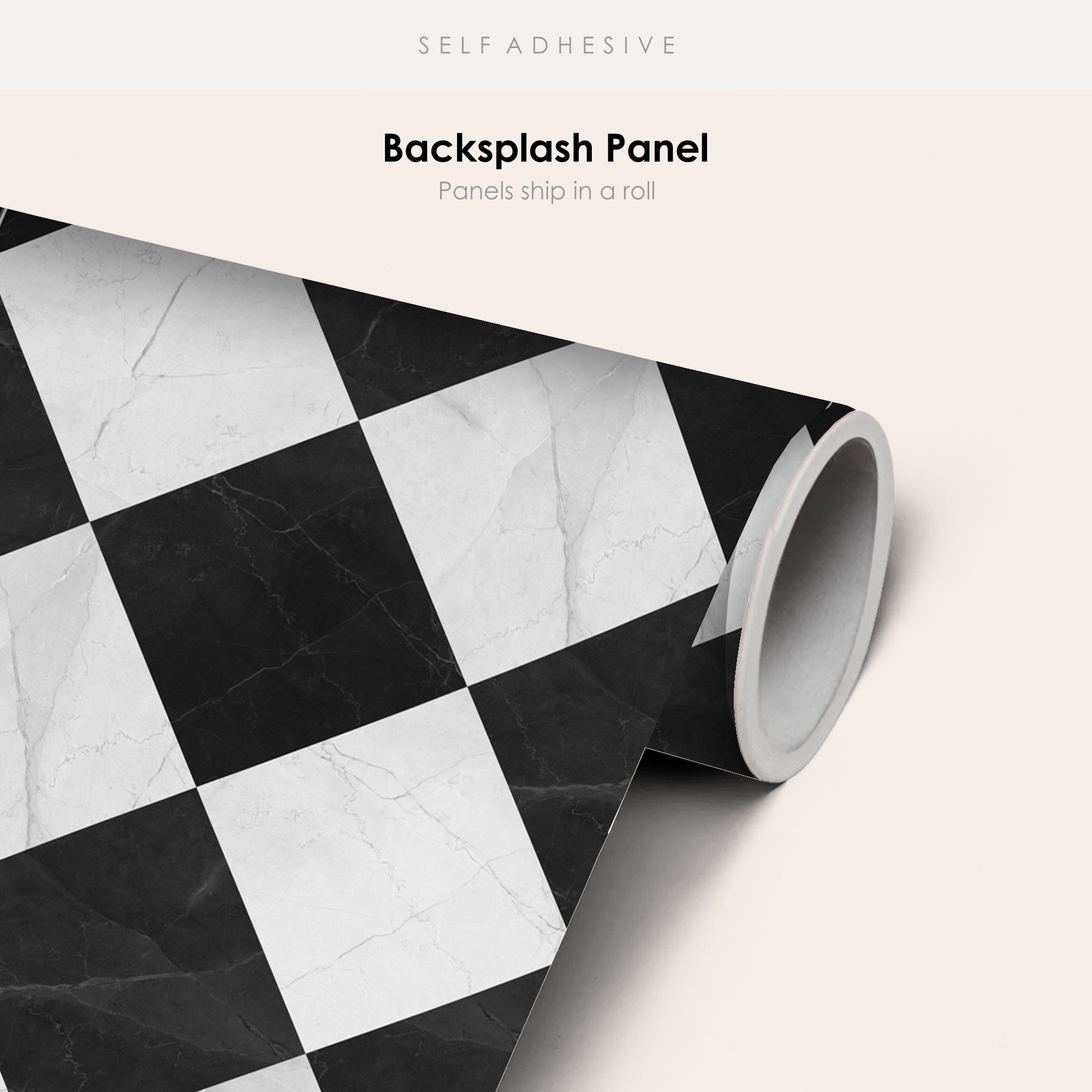 Checkerboard in Black and White Marble Tile Sticker