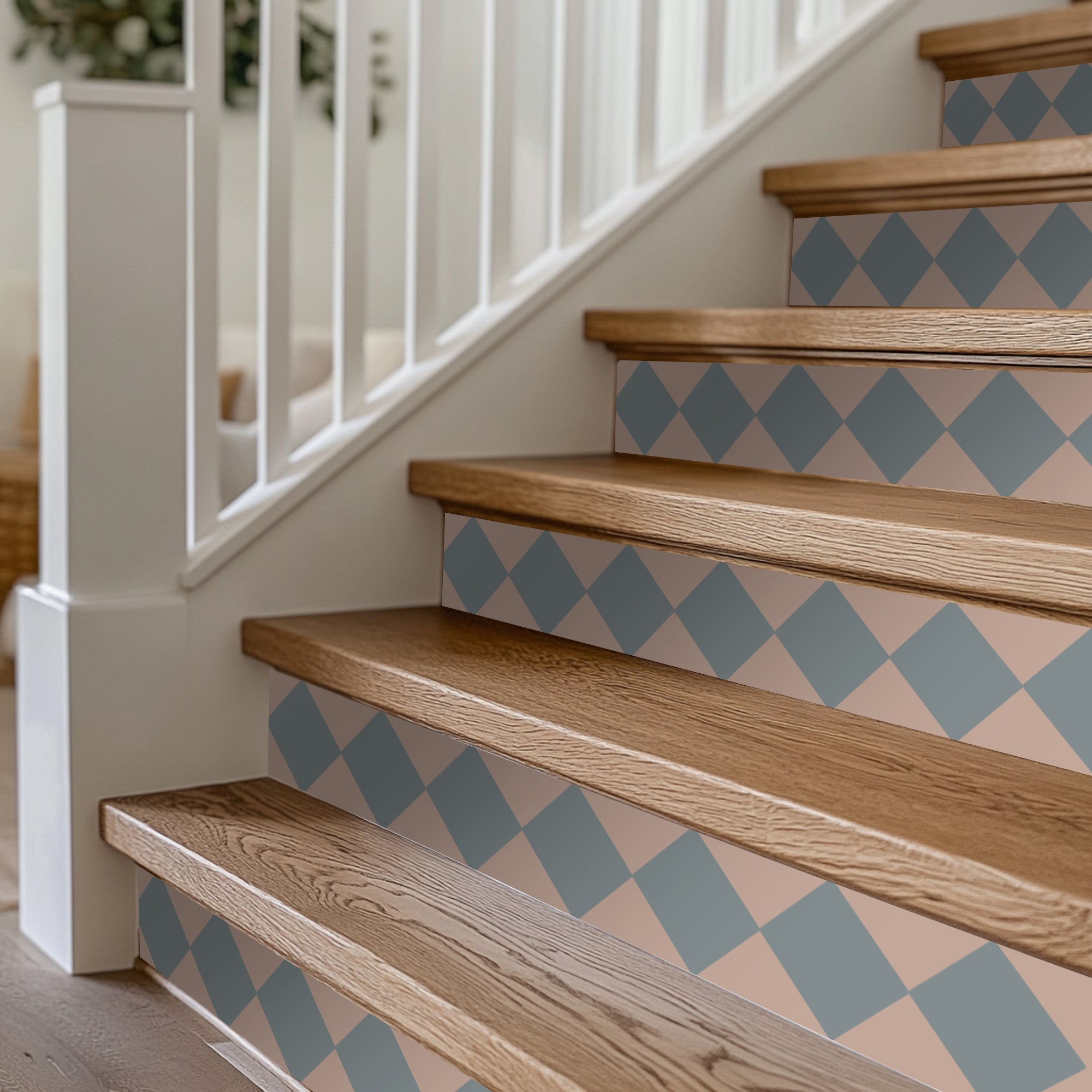 Checkerboard Stair Riser Stickers Chambray and Dust