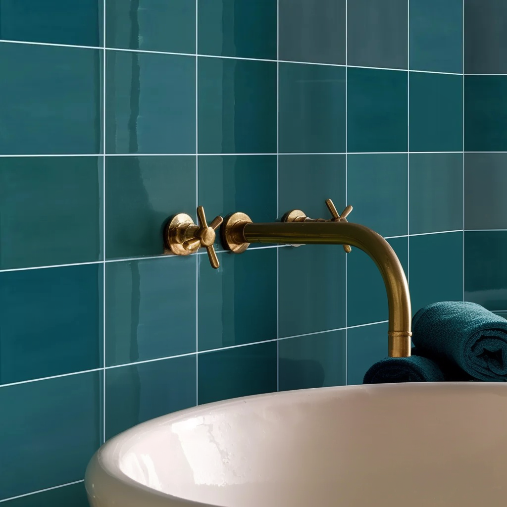 a white sink sitting under a faucet in a bathroom