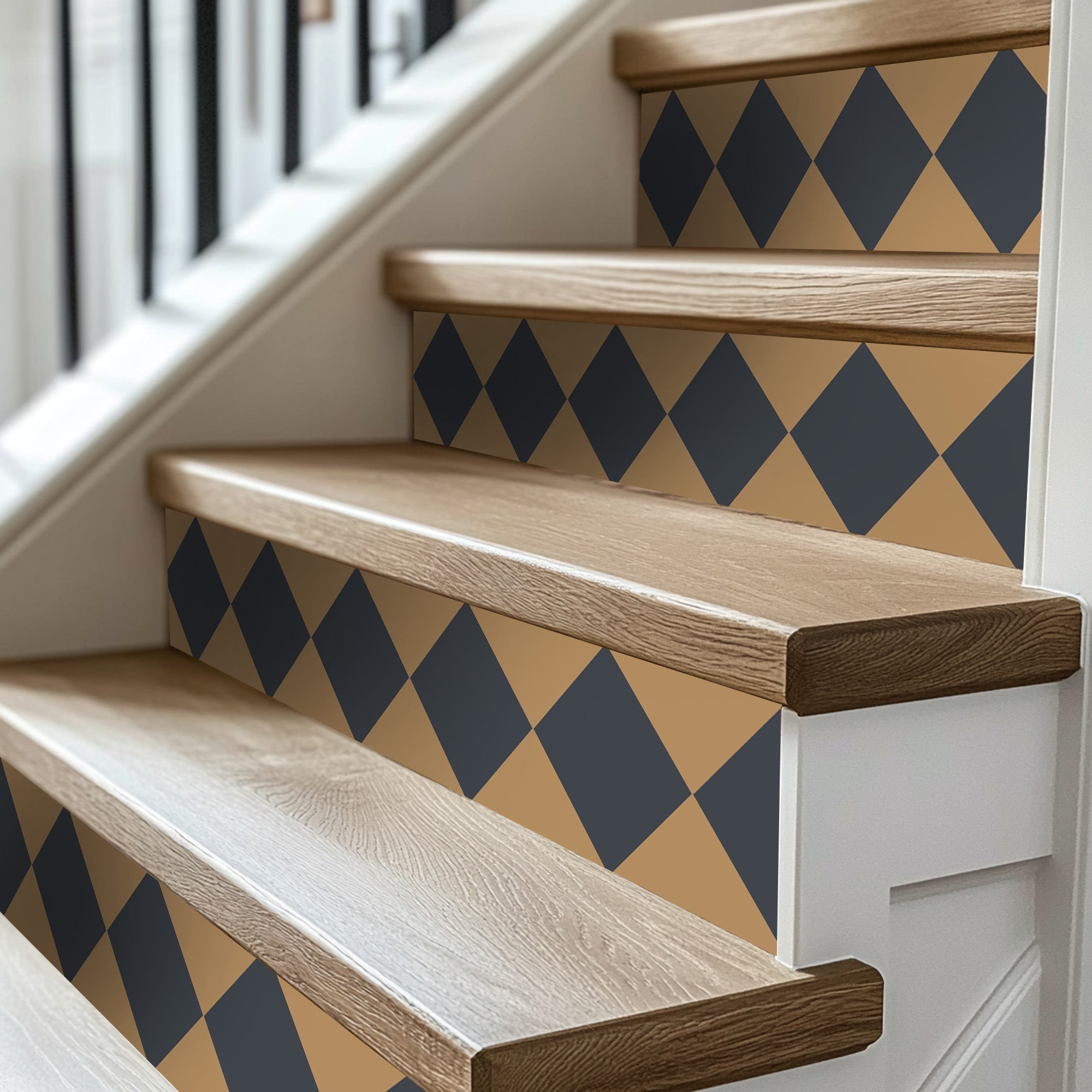 Checkerboard Stair Riser Stickers Gold Leaf and Old Navy