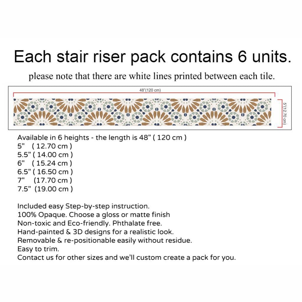 PROMO! Mazarine Stair Riser Stickers - 7 strips in 7" height x 48" long