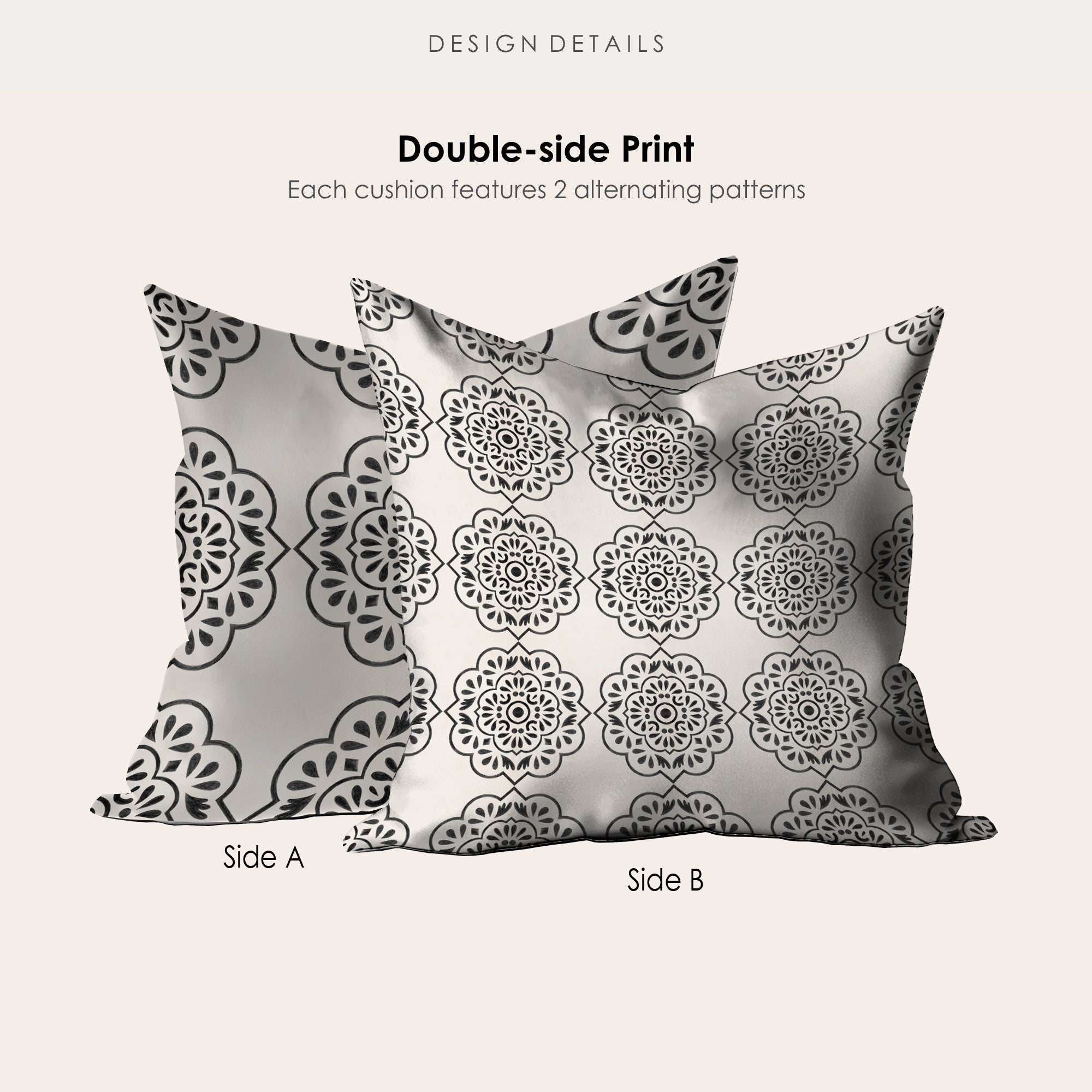 a pillow with a black and white pattern on it