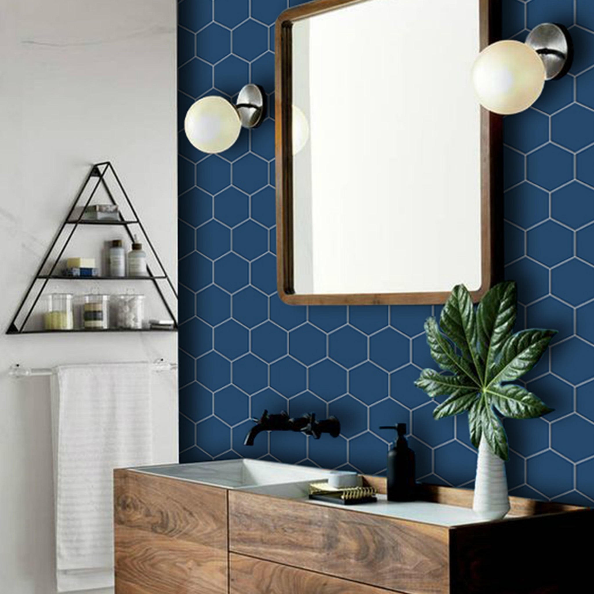 Hexa in Admiral Blue Wallpaper